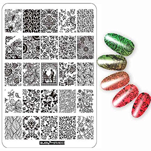 9.5x14cm Nail Art Stamping Plates Set - Sea Turtle, Octopus, Feather & Lace Flower Designs for DIY Nail Stamping | Perfect for Home Manicures, Salon Use & Gift Giving (Zjoy-plus02)