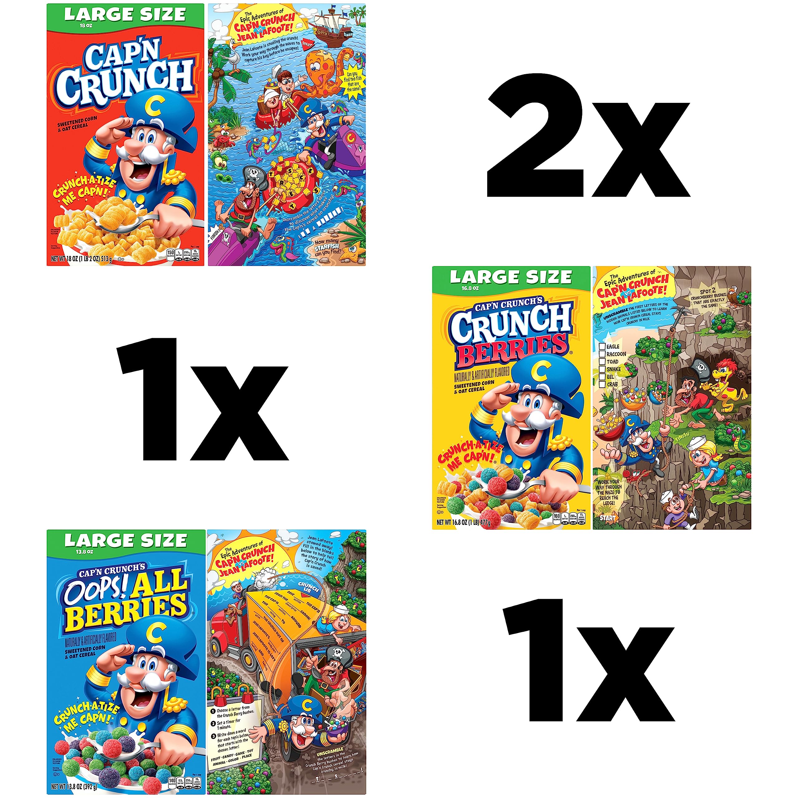 Cap'n Crunch Cereal Variety Pack - 3 Delicious Flavors in Large Size Boxes (4 Pack) | Perfect for Breakfast, Snacks & Family Sharing