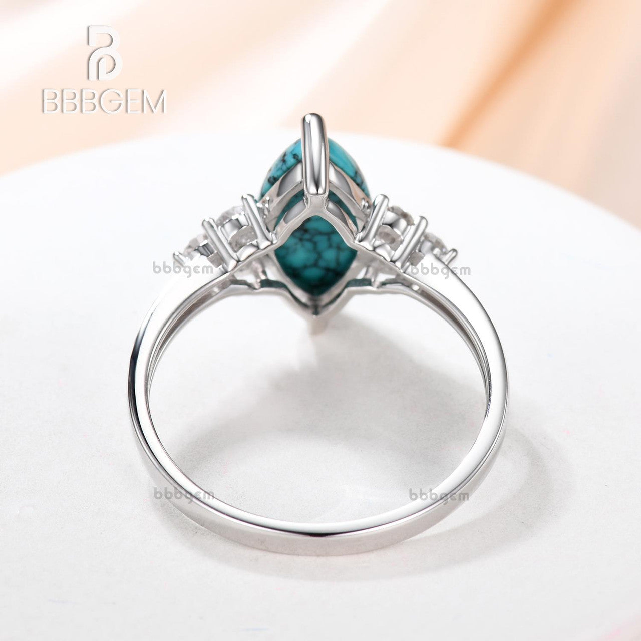 Marquise Turquoise Engagement Ring with Three Diamond Side Stones in 14k Gold Band - Perfect for Proposals, Weddings & Anniversary Gifts