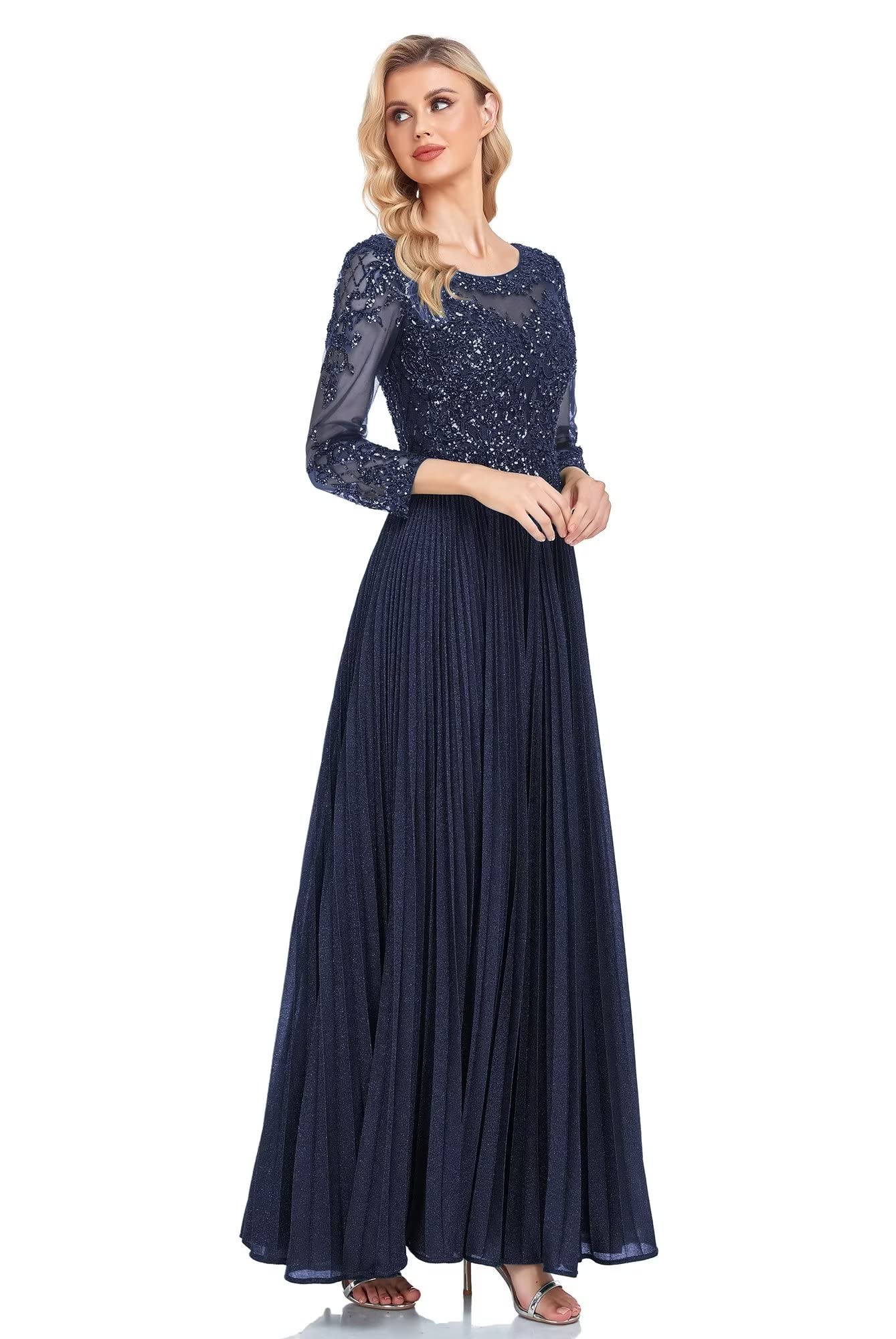 Elegant Royal Blue Lace Appliques Mother of The Bride Dress with Sequin Sleeves - Formal Evening Gown Size 8 for Weddings, Parties & Special Occasions