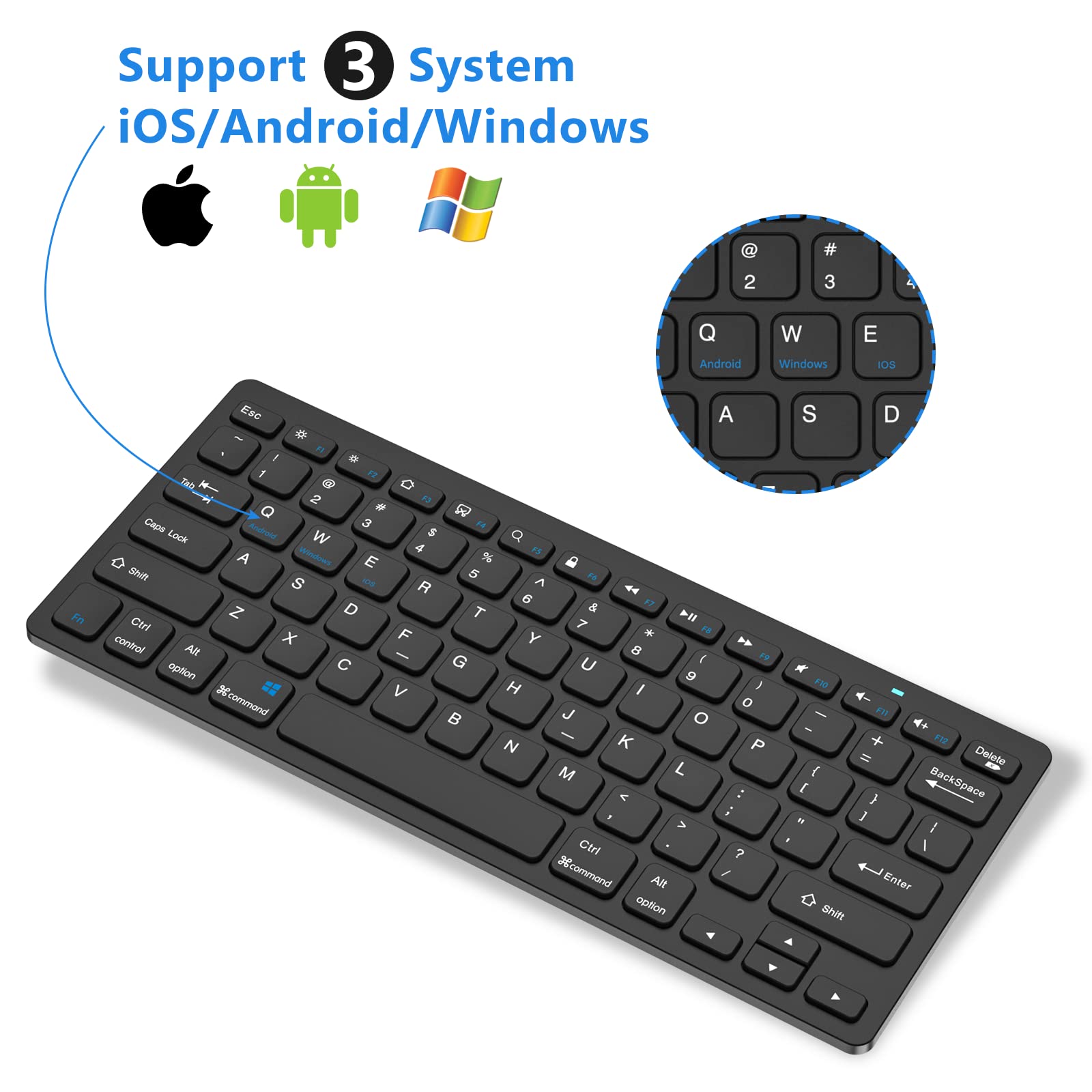 KBCASE Bluetooth Keyboard for Samsung/iPad, Wireless Keyboard Compatible with Windows/Android/iOS/iPad Pro/Air/Mini, iPhone & Bluetooth Devices - Perfect for Work, Study & Travel