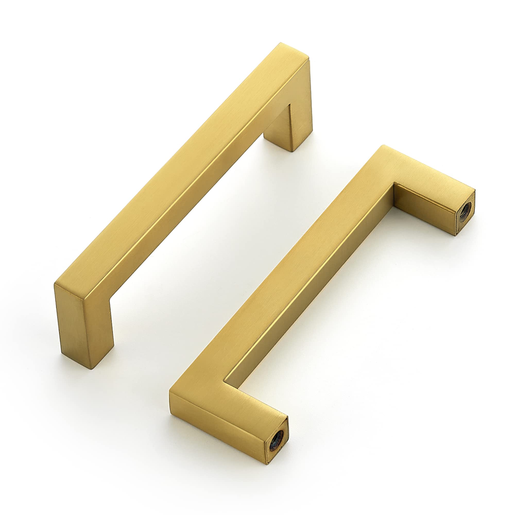 Ravinte 10 Pack 3-3/4 Inch Brushed Brass Square Cabinet Handles - Kitchen Cabinet Pulls & Drawer Hardware for Modern Home, Office & RV Cabinets - Durable & Stylish Upgrade for Kitchen, Bathroom & Furniture