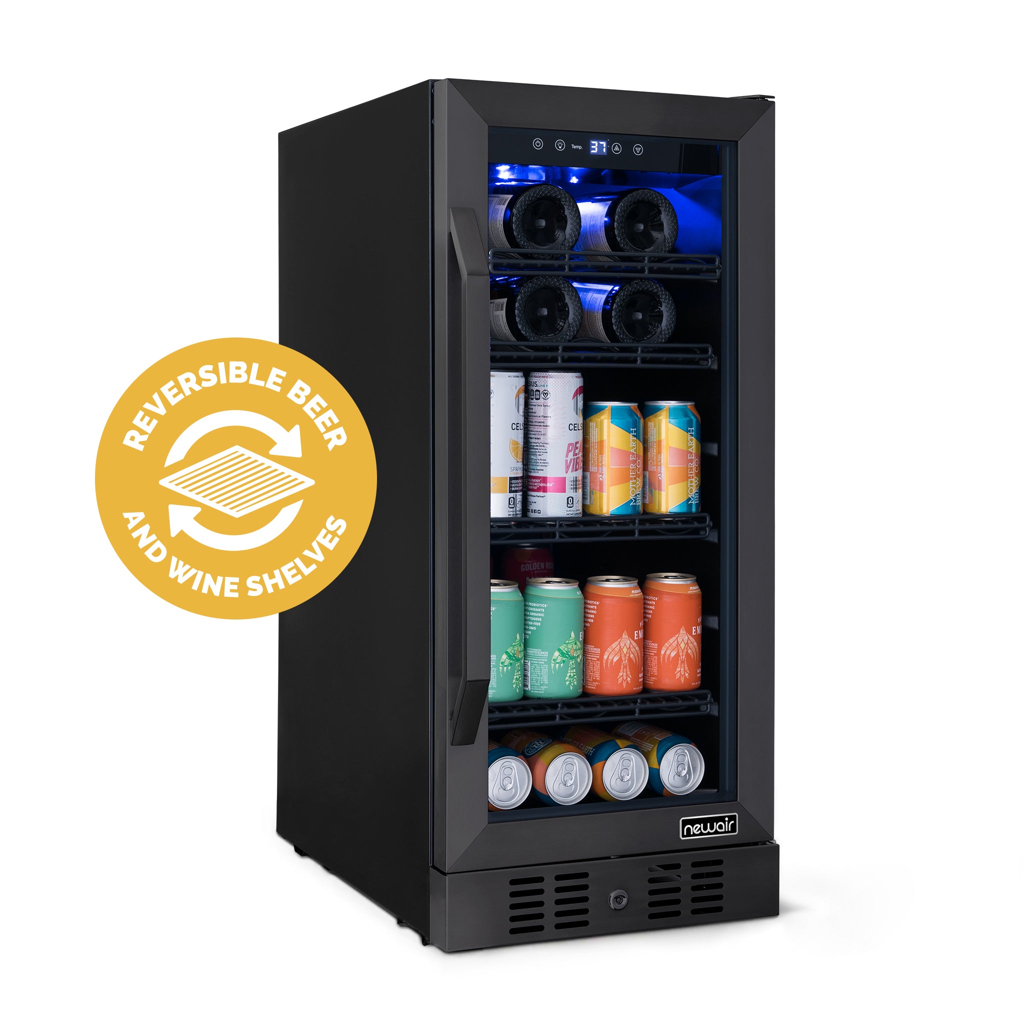 Newair® 80 Can 33 Bottle Built-In Black Beverage Refrigerator - Perfect for Home Bars, Office, and Party Drink Storage
