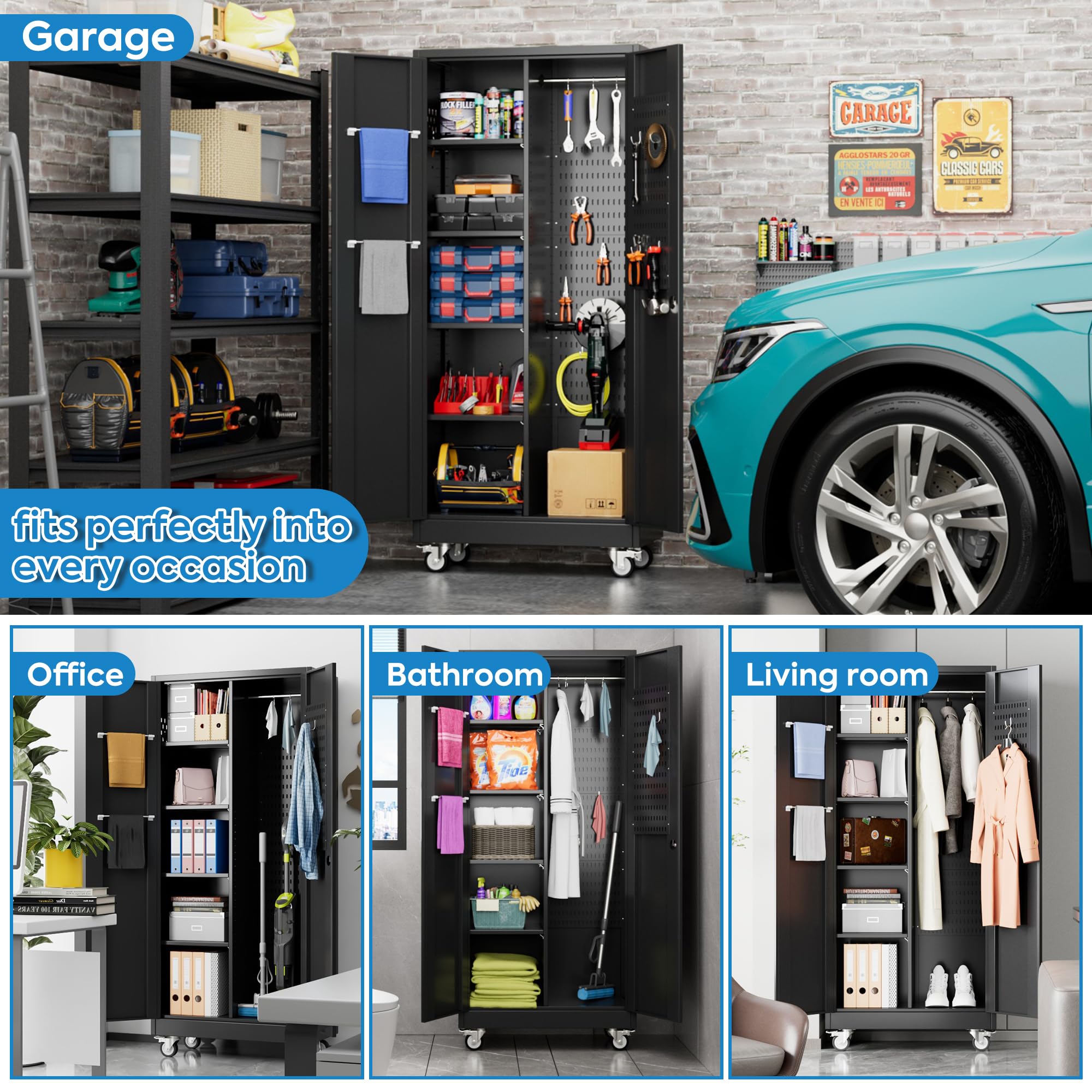 Heavy Duty Metal Garage Storage Cabinet with Wheels - 71