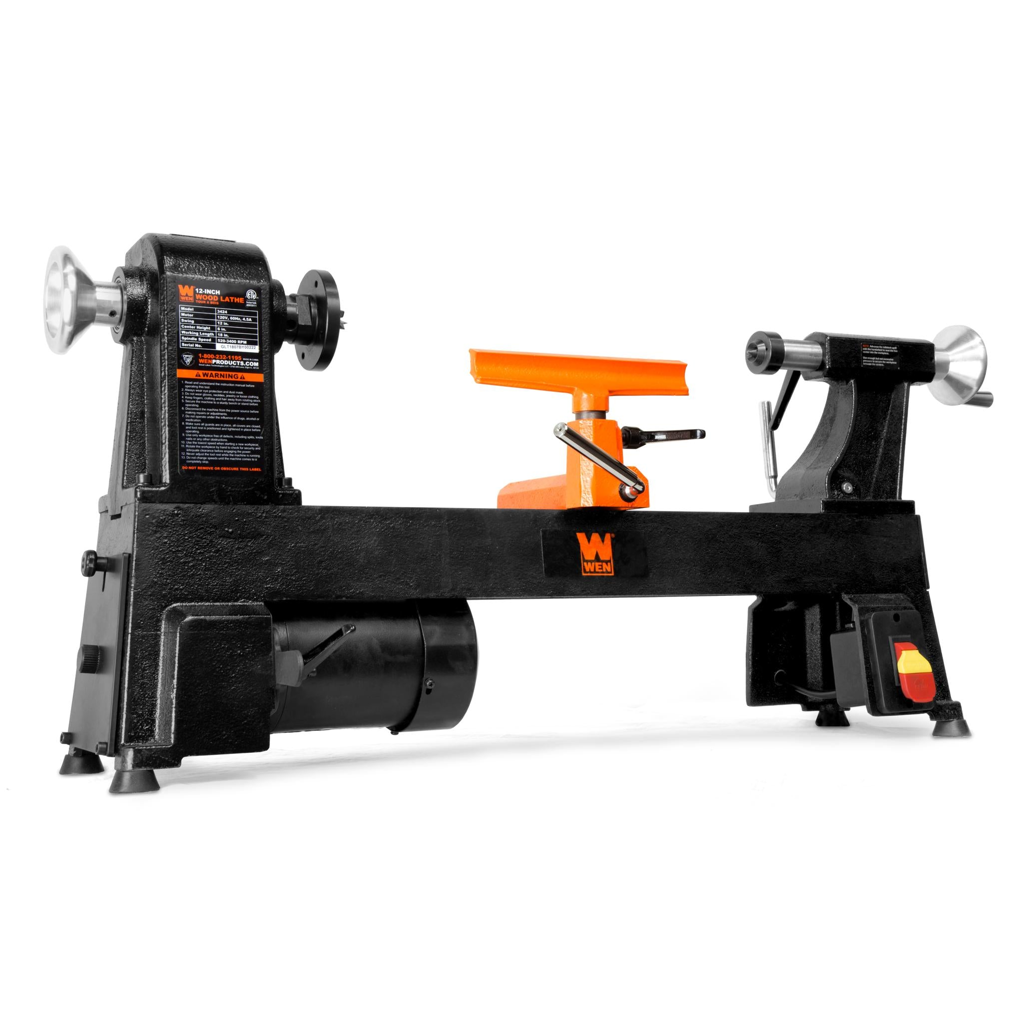WEN LA3424 4.5 Amp 12x18 Inch 5-Speed Benchtop Wood Lathe for Woodturning, DIY Projects & Home Workshop