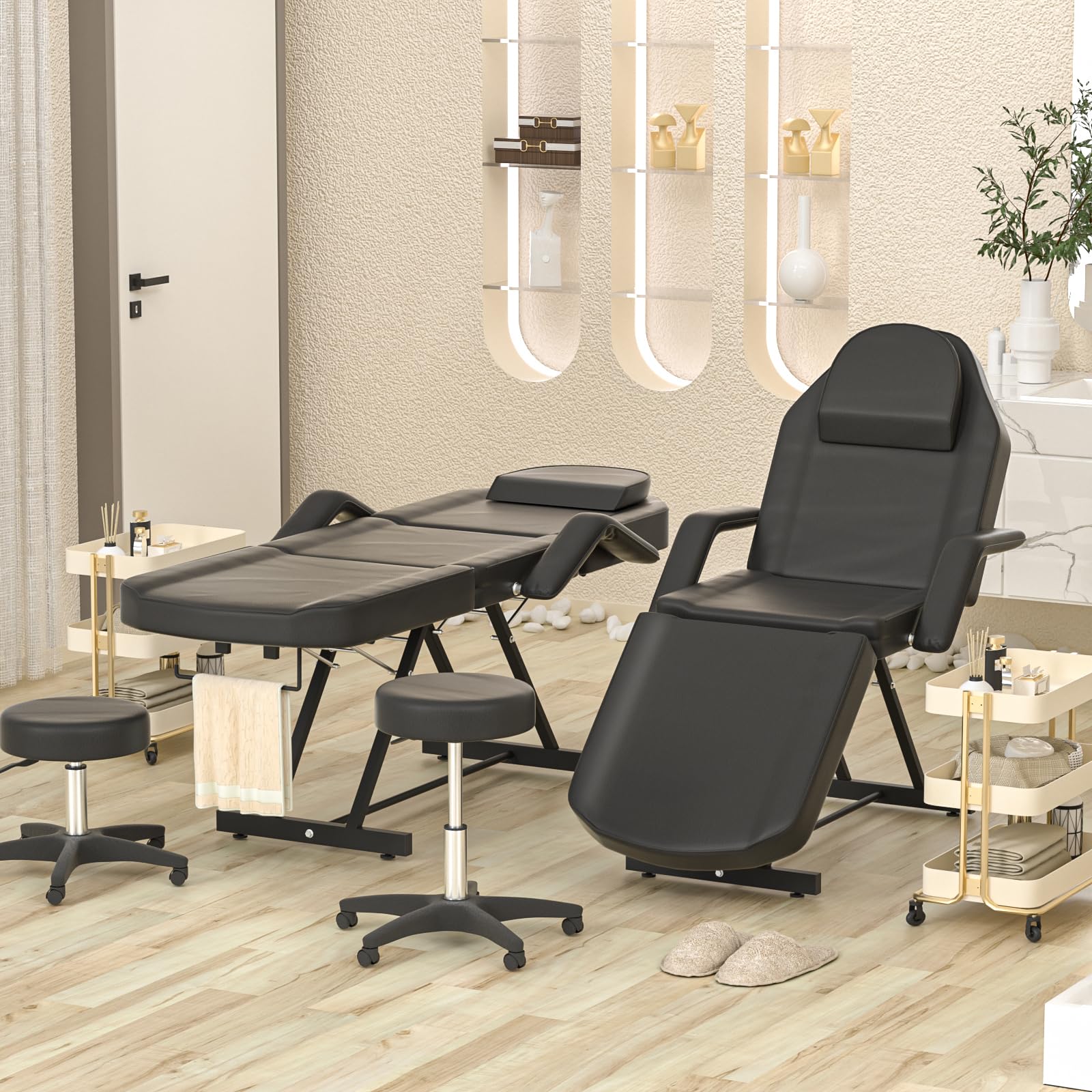 Professional Adjustable Tattoo Chair & Massage Table Set - Black Tattoo Bed with Stool for Tattoo Artists, Estheticians & Lash Technicians | Perfect for Tattoo Parlors, Beauty Salons & Spa Treatments