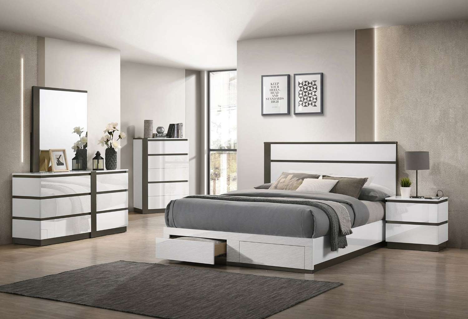 Allister Night Stand - White & Gunmetal Grey Bedside Table with Drawer | Perfect for Bedroom, Guest Room & Small Space Furniture