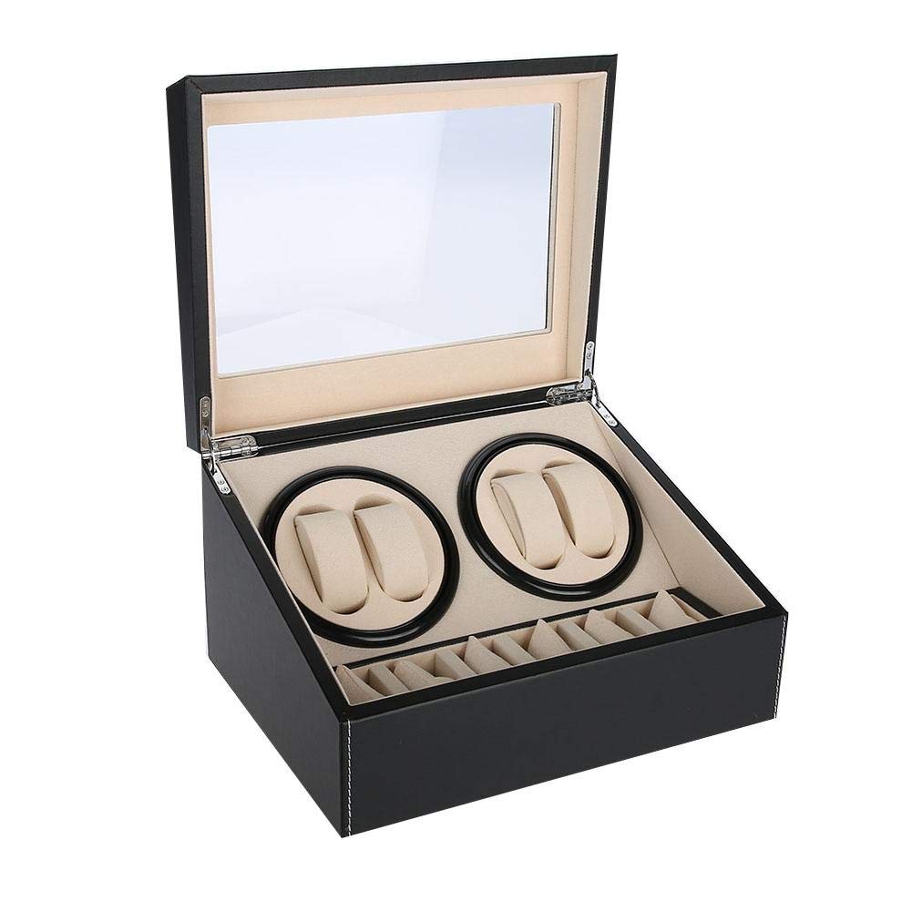 Premium Quiet Motor Watch Winder Box - Holds 4 Automatic Watches with 6 Storage Grids (Black, 7 Sizes) | Perfect for Watch Collectors & Luxury Timepiece Storage at Home/Office