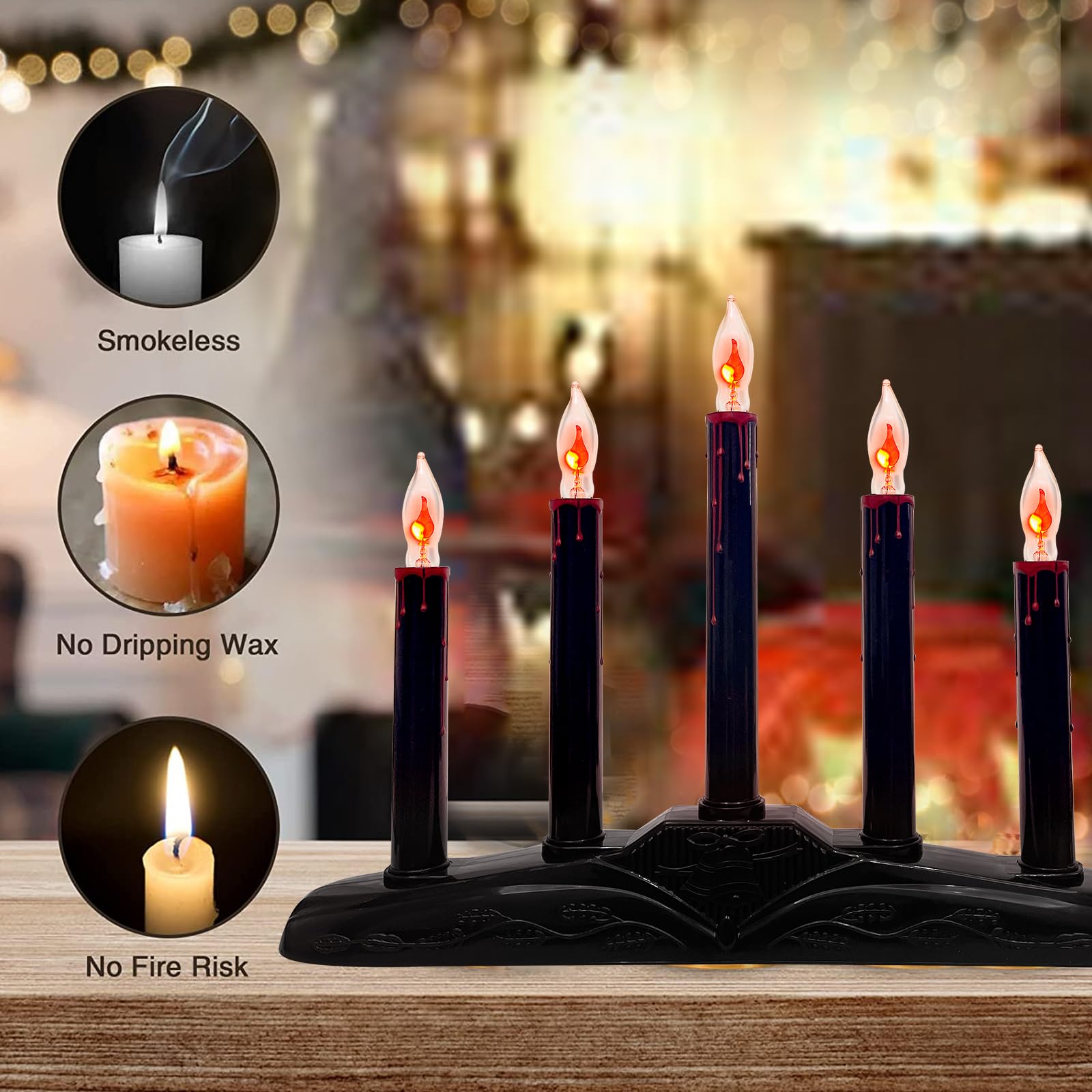 5-Pack Electric Window Candles - Flameless Flickering LED Candles with C18 Clear Flame Bulbs for Halloween & Christmas Decor - Indoor Plug-in Candle Lights for Windows, Tables, and Home Decoration - Perfect for Holiday Parties, Cozy Nights, and Festive Ambiance