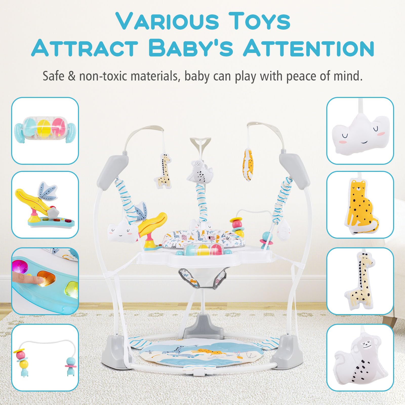 INFANS 3-in-1 Baby Activity Center - Interactive Play Gym with Music, Lights & 360° Rotating Seat | Adjustable Height Jumpers & Bouncers for Infants 6-12 Months | Learning Toys for Crawling & Early Development (Blue) - Perfect for Playtime, Sensory Stimulation & Motor Skills Growth