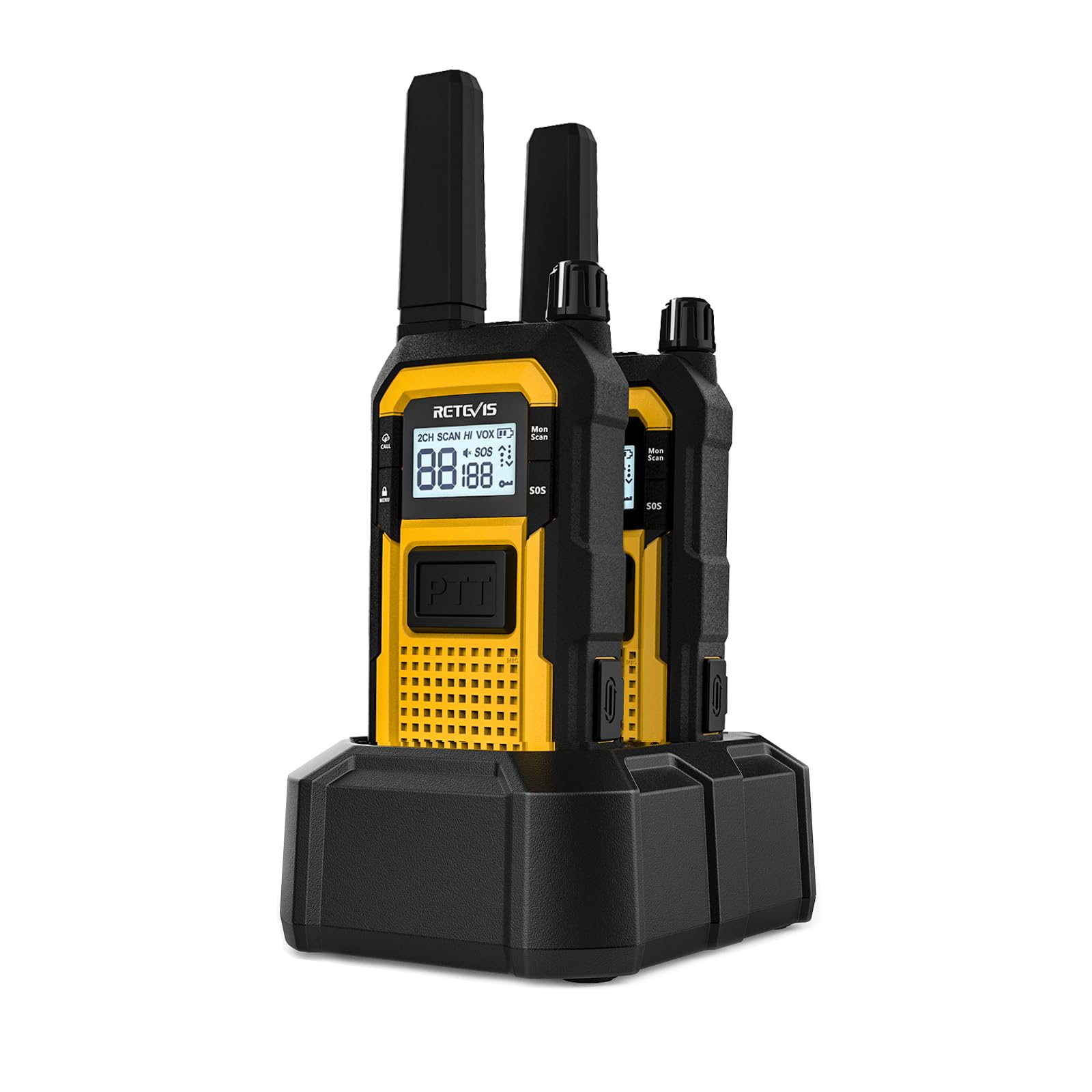 Retevis RB48 Waterproof Walkie Talkies - Heavy Duty Two Way Radios with Advanced Triple Proof, Vibration Call, USB-C Charging, SOS Function & NOAA Weather Alerts (2000mAh Battery, 2-Pack, Yellow) - Ideal for Outdoor Adventures, Construction Sites & Emergency Communication