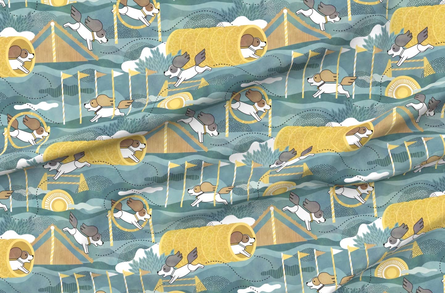 Premium Spoonflower Fleece Fabric - Teal Dog & Pet Print by The Yard for Sewing Blankets, Loungewear & No-Sew DIY Projects | Perfect for Pet Lovers, Home Decor & Cozy Crafts