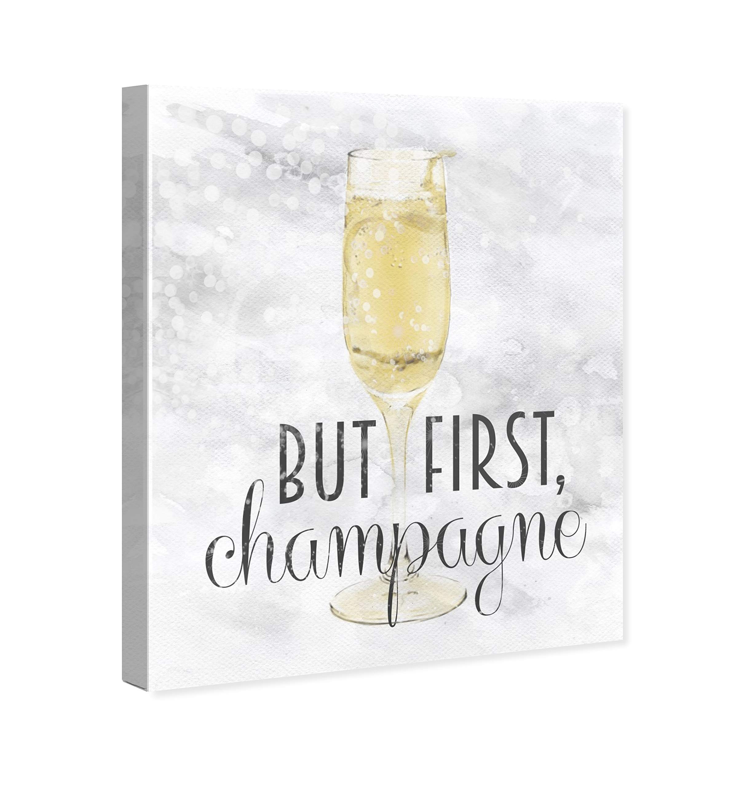 Oliver Gal 'Champagne Always' Wall Art Canvas Print - 30x36 Inch Yellow & Gray Typography Quote Home Decor - Perfect for Living Room, Bedroom & Office Décor