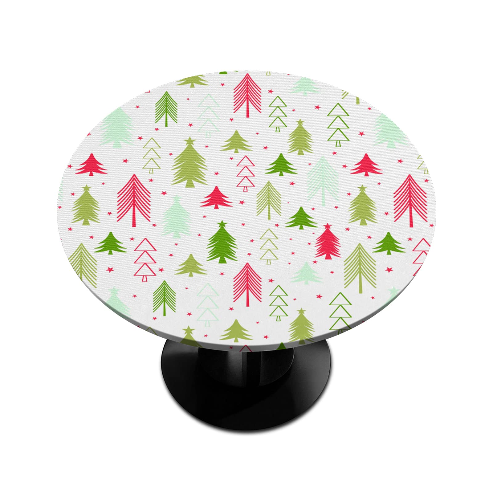 Winter Elastic Edge Round Fitted Tablecloth - Christmas Tree Design Waterproof Wipeable Table Cover for Kitchen, Dining Table, Picnic & Holiday Parties | Perfect for Christmas Decorations, Family Gatherings and Outdoor Events