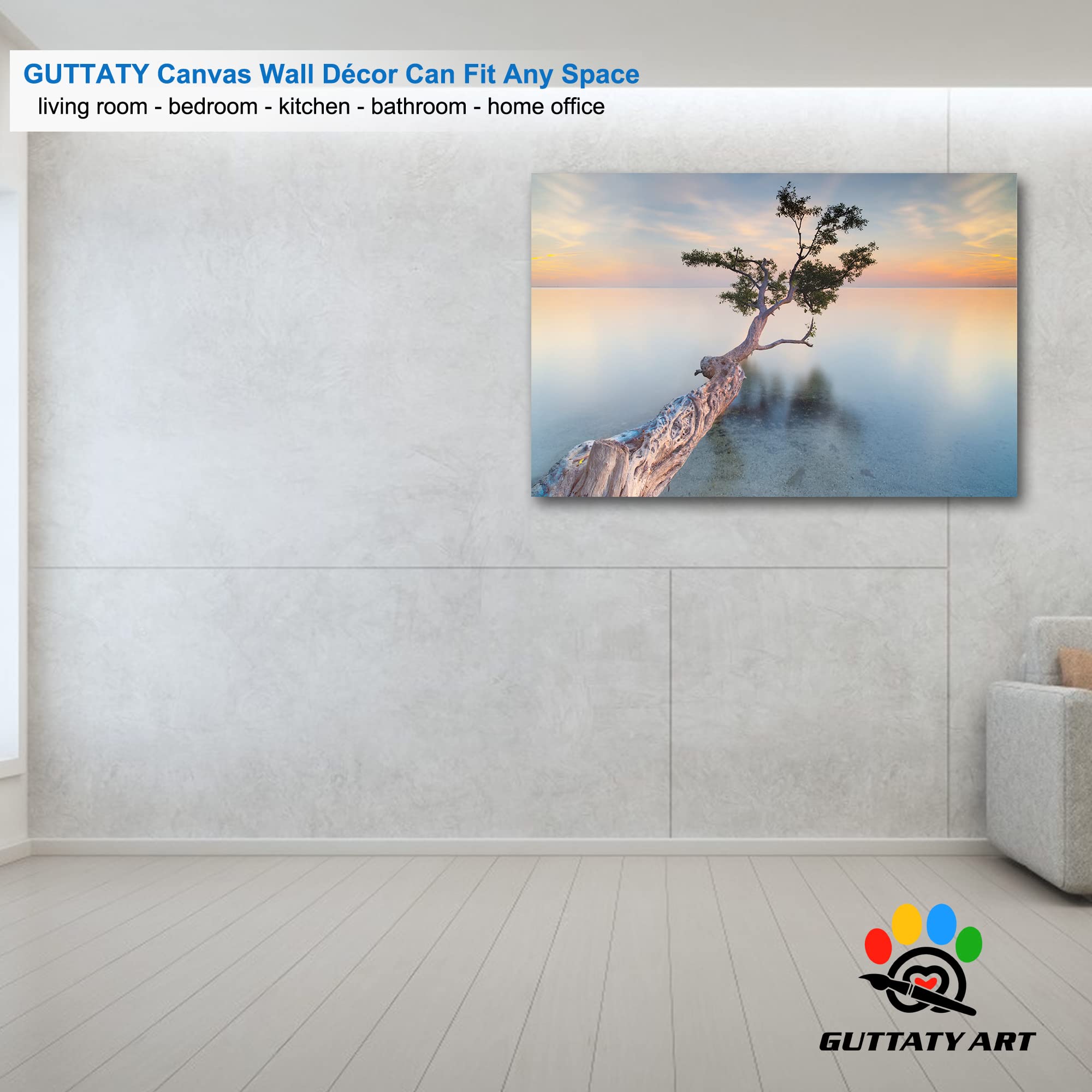 GUTTATY Large The Tree of Life and Ocean Canvas Wall Art - Coastal Beach Painting for Living Room Decor, Framed Seascape Print (32x48 Inches) | Perfect for Beach House, Office or Bedroom Wall Decoration