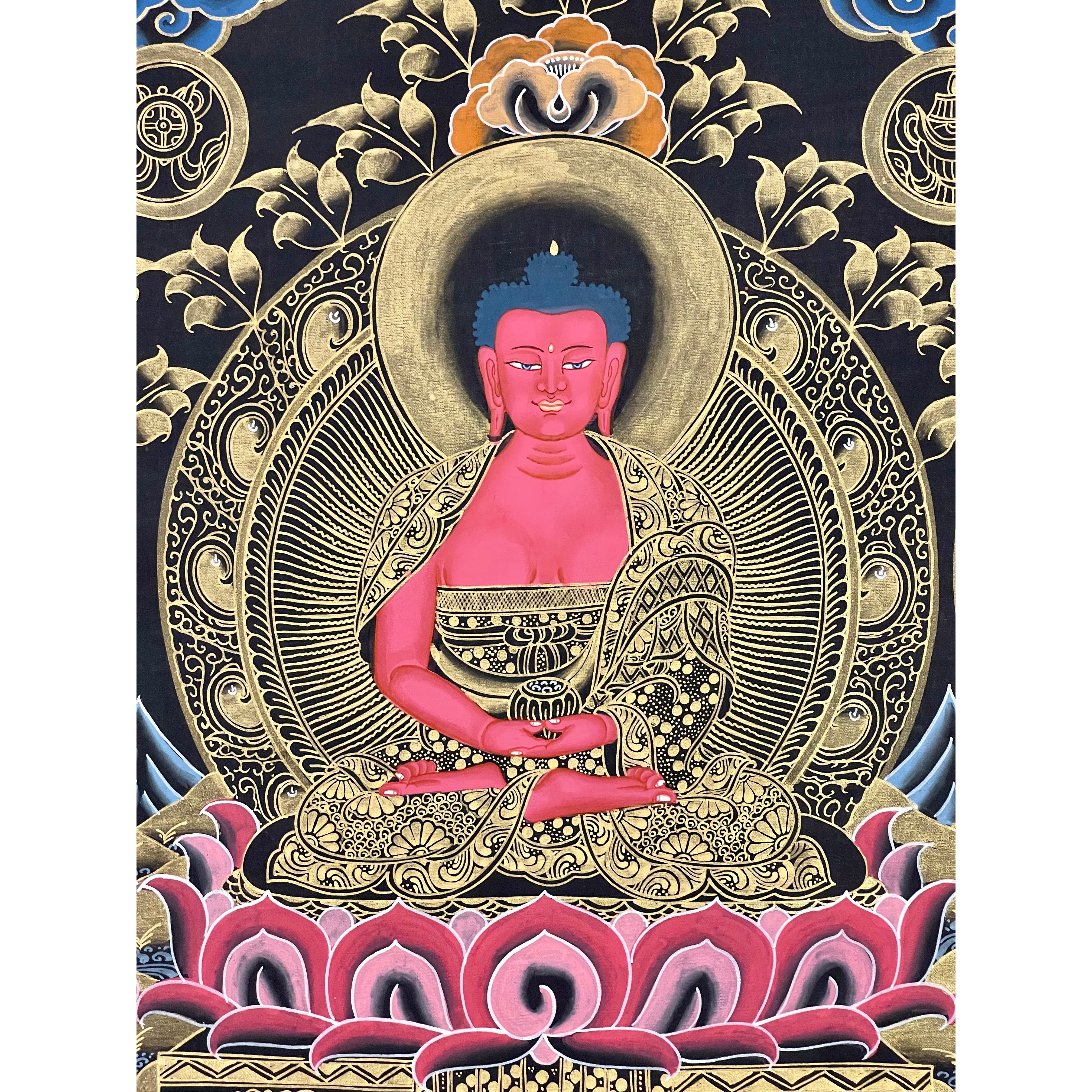 Pancha Buddha Thangka - Handmade Tibetan Buddhist Art of Five Wisdom Tathagatas | Wall Hanging for Meditation Room & Spiritual Decor