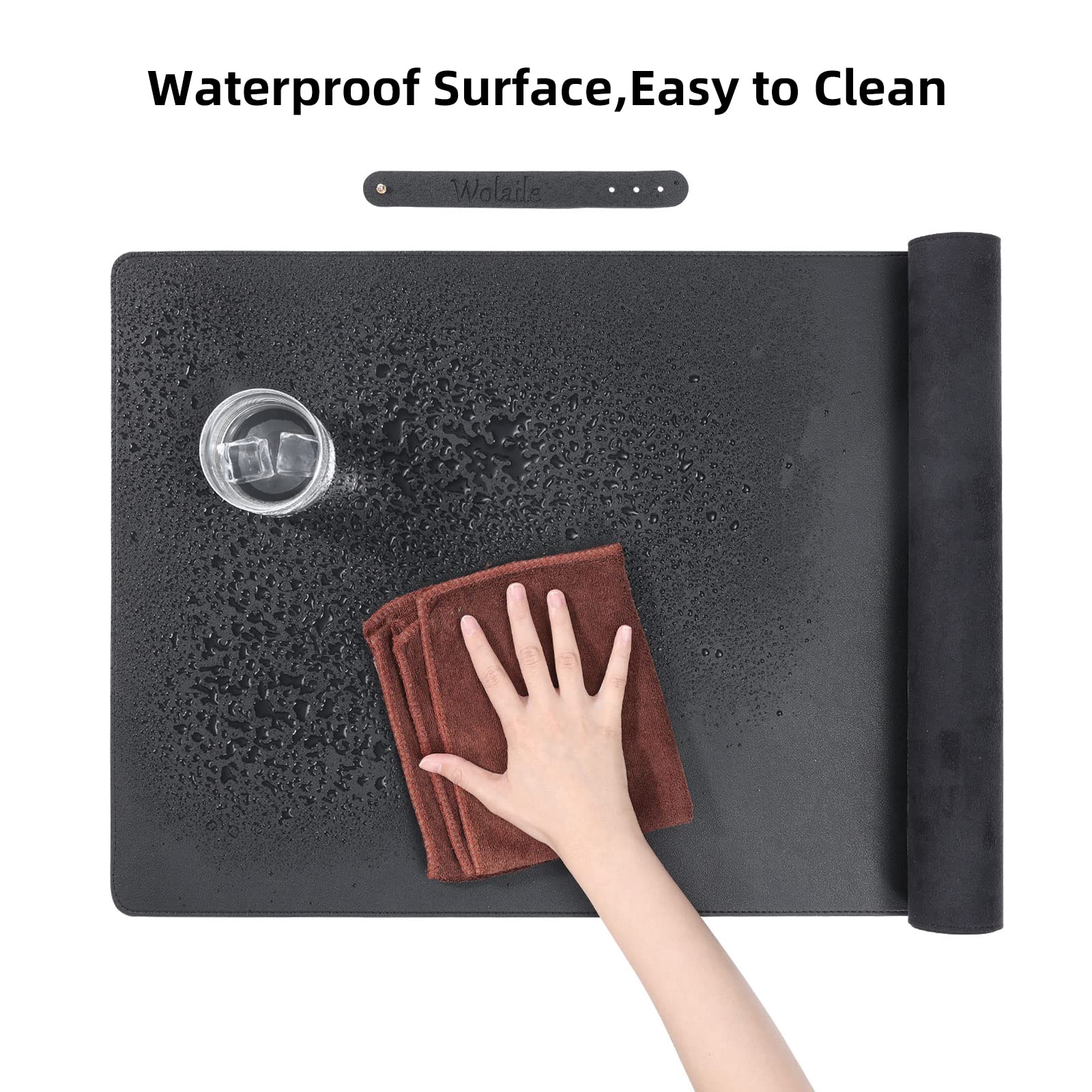36x17 Inches PU Leather Desk Pad with Non-Slip Base - Waterproof Office Desk Mat Protector & Large Mouse Pad - Black - Perfect for Home Office, Gaming Setup, and Workspace Decor