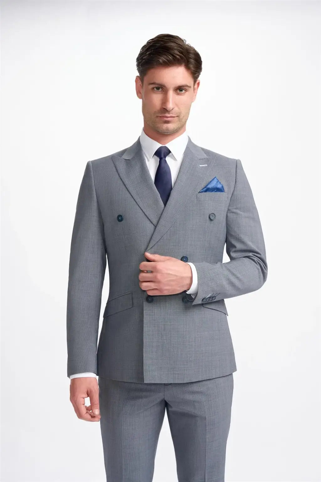 Cavani Bond Puppy Tooth Double Breasted Blazer for Men - Classic Wool Suit Jacket for Business, Office & Formal Events