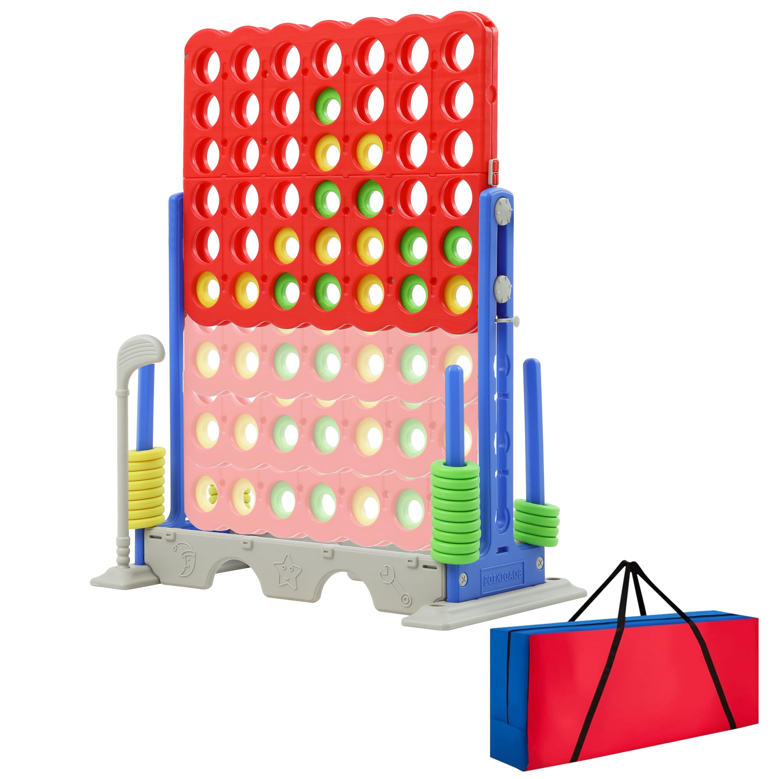 SDADI Giant 4-in-a-Row Connect Game Set - Adjustable Height 2-in-1 Jumbo Tic Tac Toe & Golf Party Game for Kids, Adults & Family - Indoor Outdoor Backyard Lawn Games with Carrying Bag (Blue) - Perfect for Birthday Parties, BBQs, Picnics & Family Game Nights