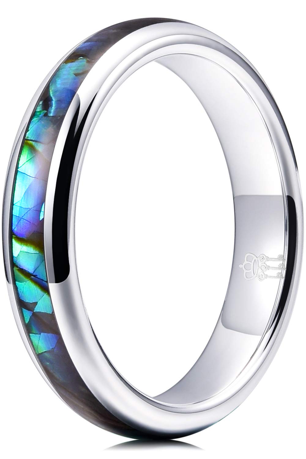 THREE KEYS JEWELRY Natural Abalone Shell Inlay Tungsten Wedding Rings for Men & Women - 4mm 6mm 8mm Widths, Durable Silver Band, Customizable Sizes - Perfect for Anniversaries, Engagements & Unique Gift Giving
