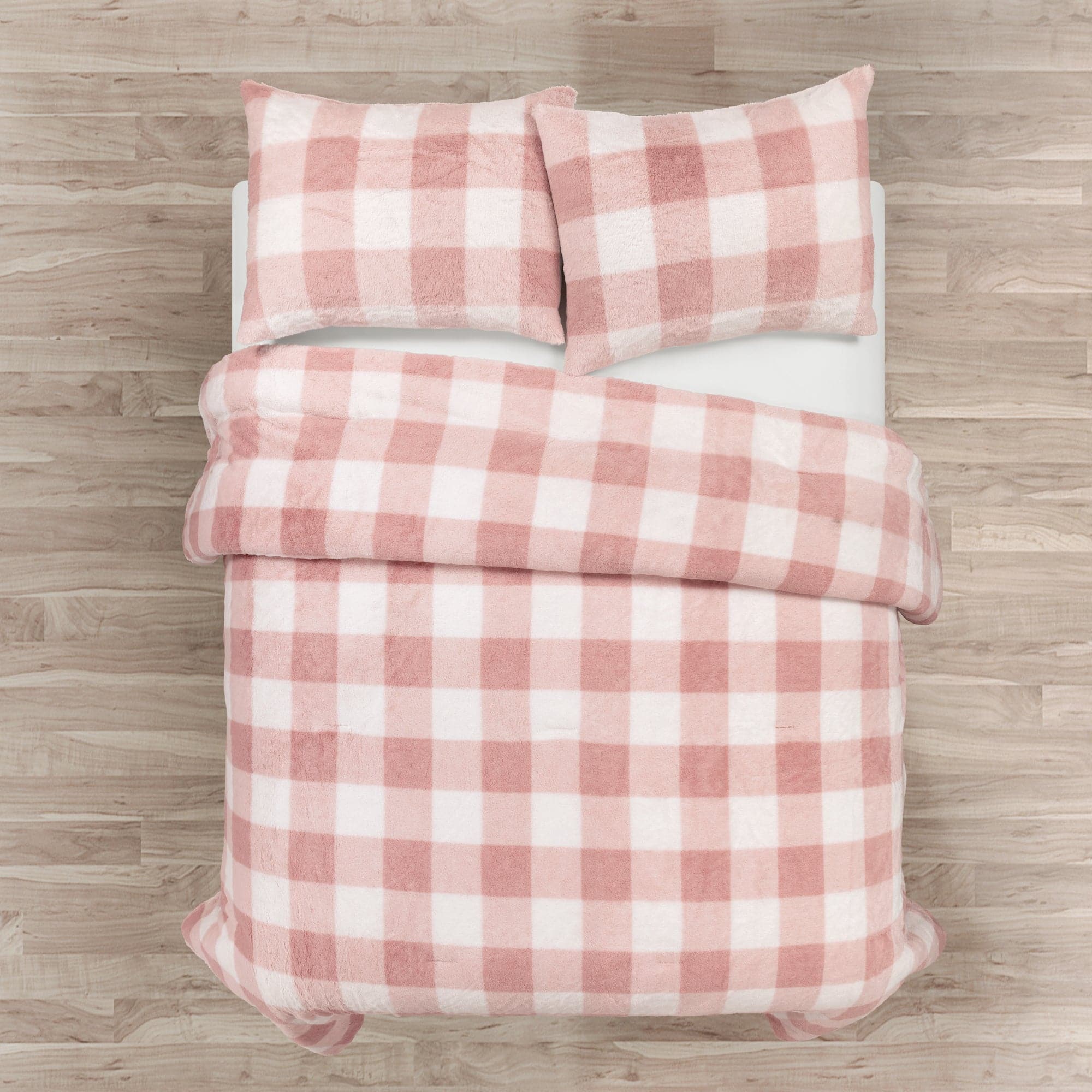Plaid Ultra Soft Faux Fur All Season Comforter Set - Queen Size Bedding with Pillow Shams - Cozy Winter & Lightweight Summer Comforter for Bedroom, Guest Room, Dorm