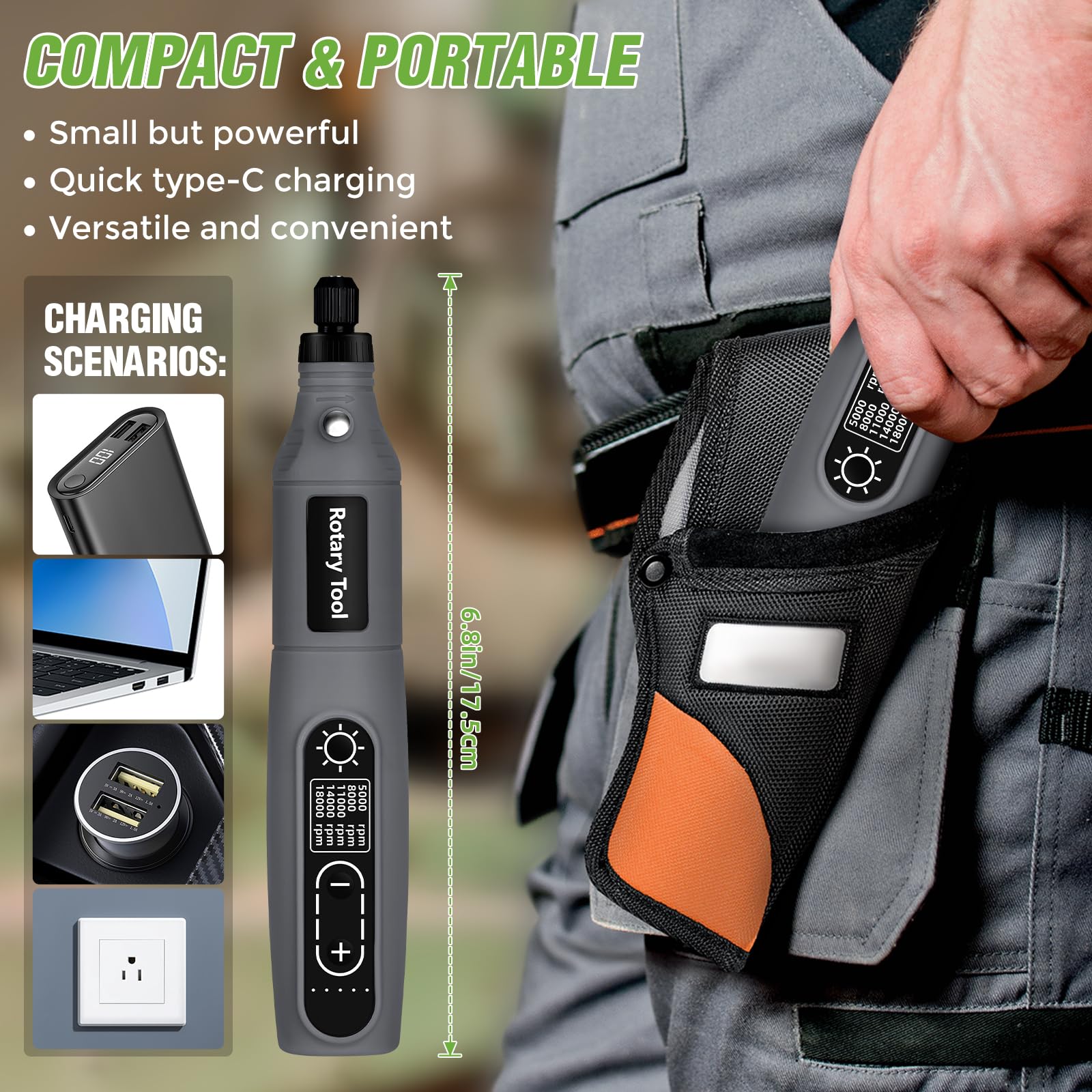 3.7V Cordless Rotary Tool Kit with 2.0Ah Li-ion Battery, 5 Speed & 68 Accessories - USB Charging Mini Rotary Tool for DIY, Jewelry Making, Wood Carving, Metal Engraving and Home Repair Projects