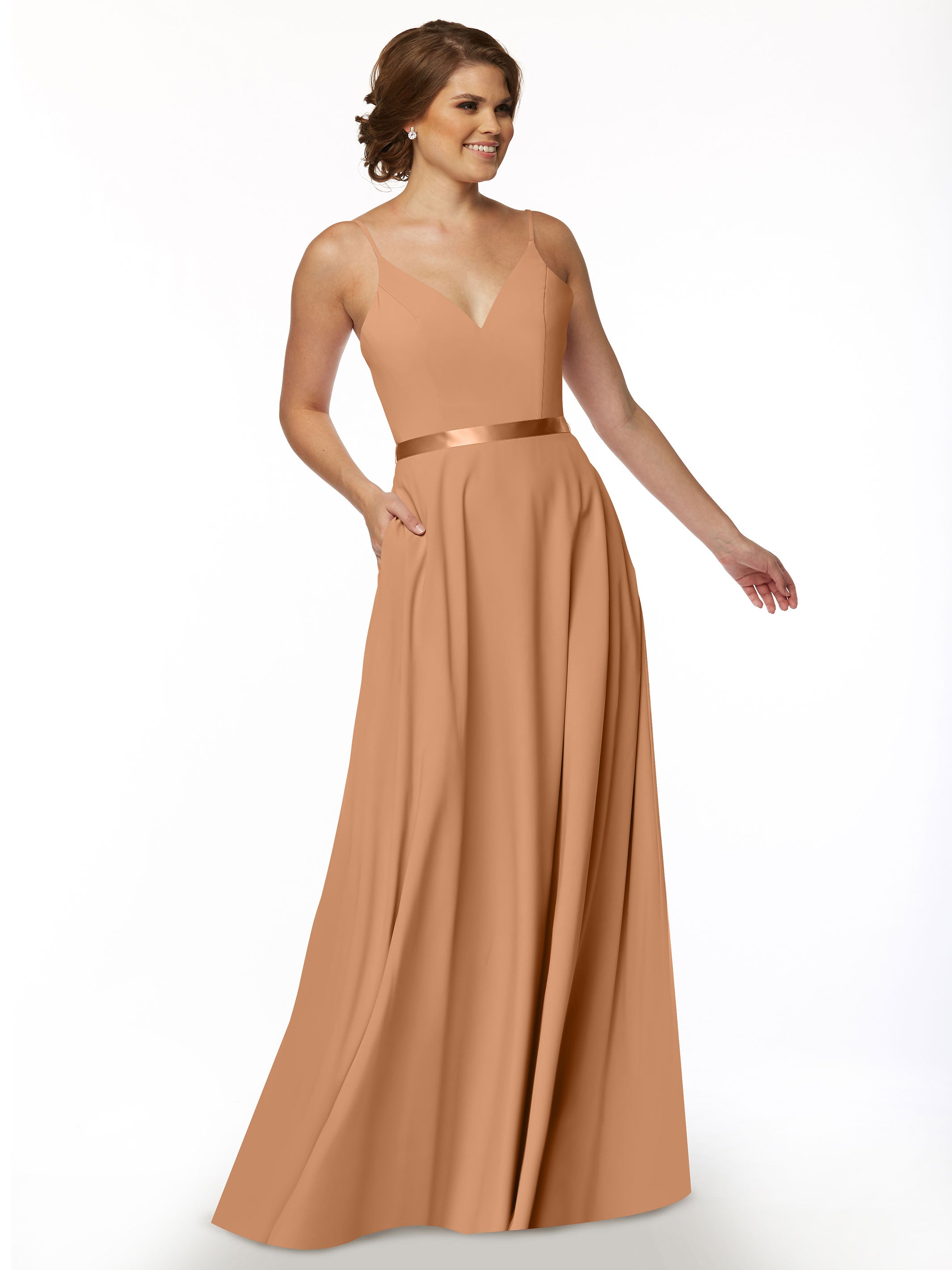 Elegant 80112 Spaghetti Strap Stretch Chiffon A-Line Bridesmaid Dress with Adjustable Sash - Perfect for Weddings, Formal Events & Special Occasions