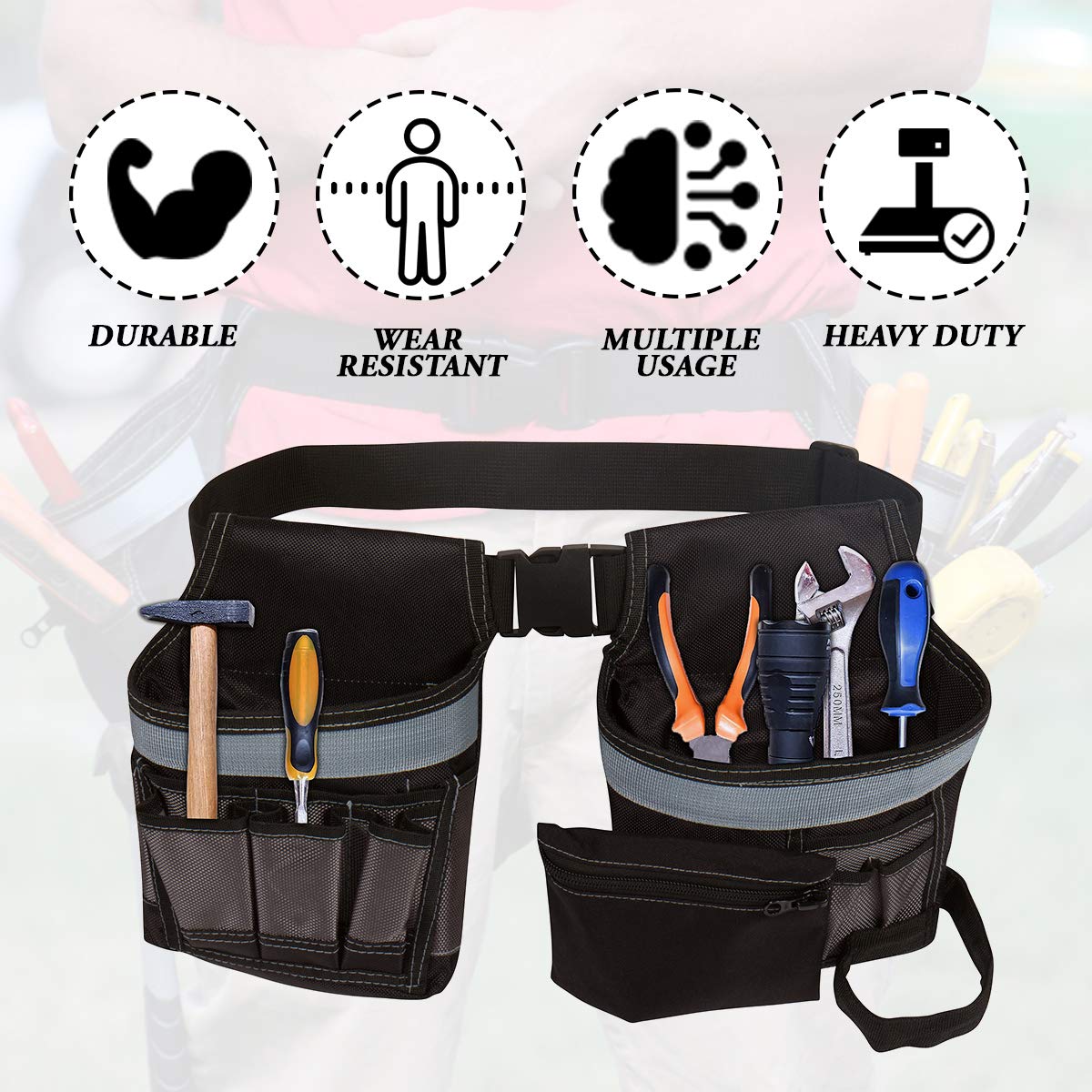 Heavy Duty Tool Belt with Utility Pouch - Adjustable Work Belt for Carpenters, Electricians & Construction Workers - Perfect for DIY Projects & Professional Job Sites