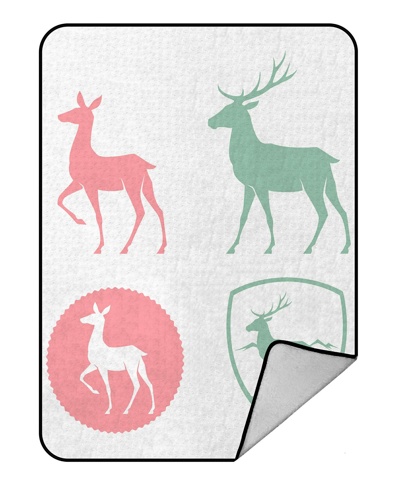 Soft Pastel Fleece Throw Blanket 58x80 Inch - Cozy Doe & Deer Design Plush Blanket for Bed, Couch & Nursery - Perfect for Gift, Winter & Home Decor