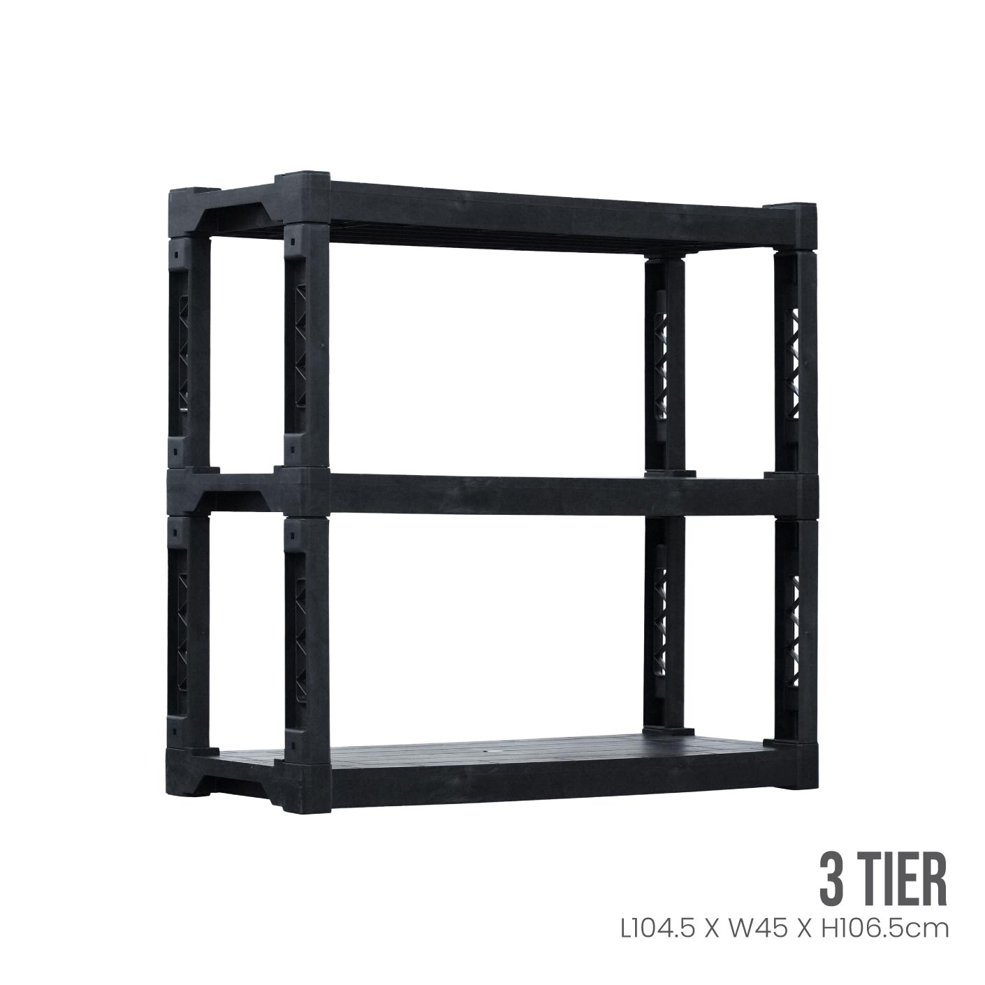3 Tier Shelving Unit - DIY Low Profile Storage Shelf for Home, Office, or Garage Organization (893-3) - Perfect for Storing Books, Toys, and Household Items