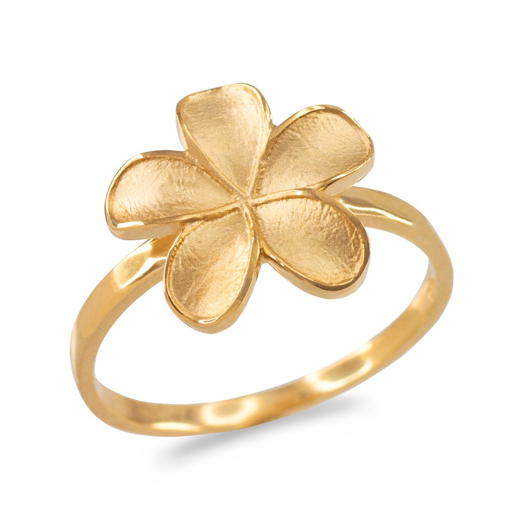 10k Yellow Gold Hawaiian Plumeria Flower Ring - Matte Finish for Women, Perfect for Beach Vacations, Summer Parties & Tropical Weddings