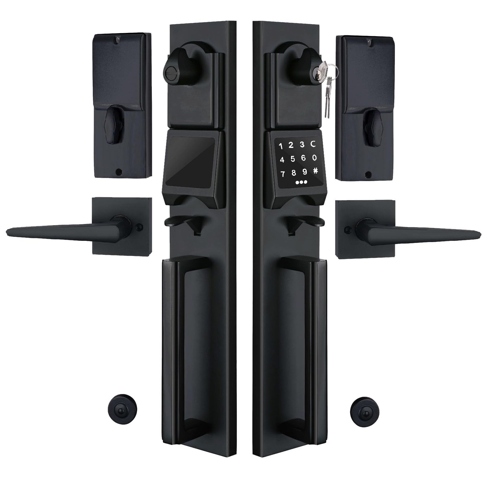 NEWBANG Smart Keypad Front Door Handleset for Double Doors - Electronic Deadbolt Lock with Dummy Set - Secure Keyless Entry for Homes & Offices