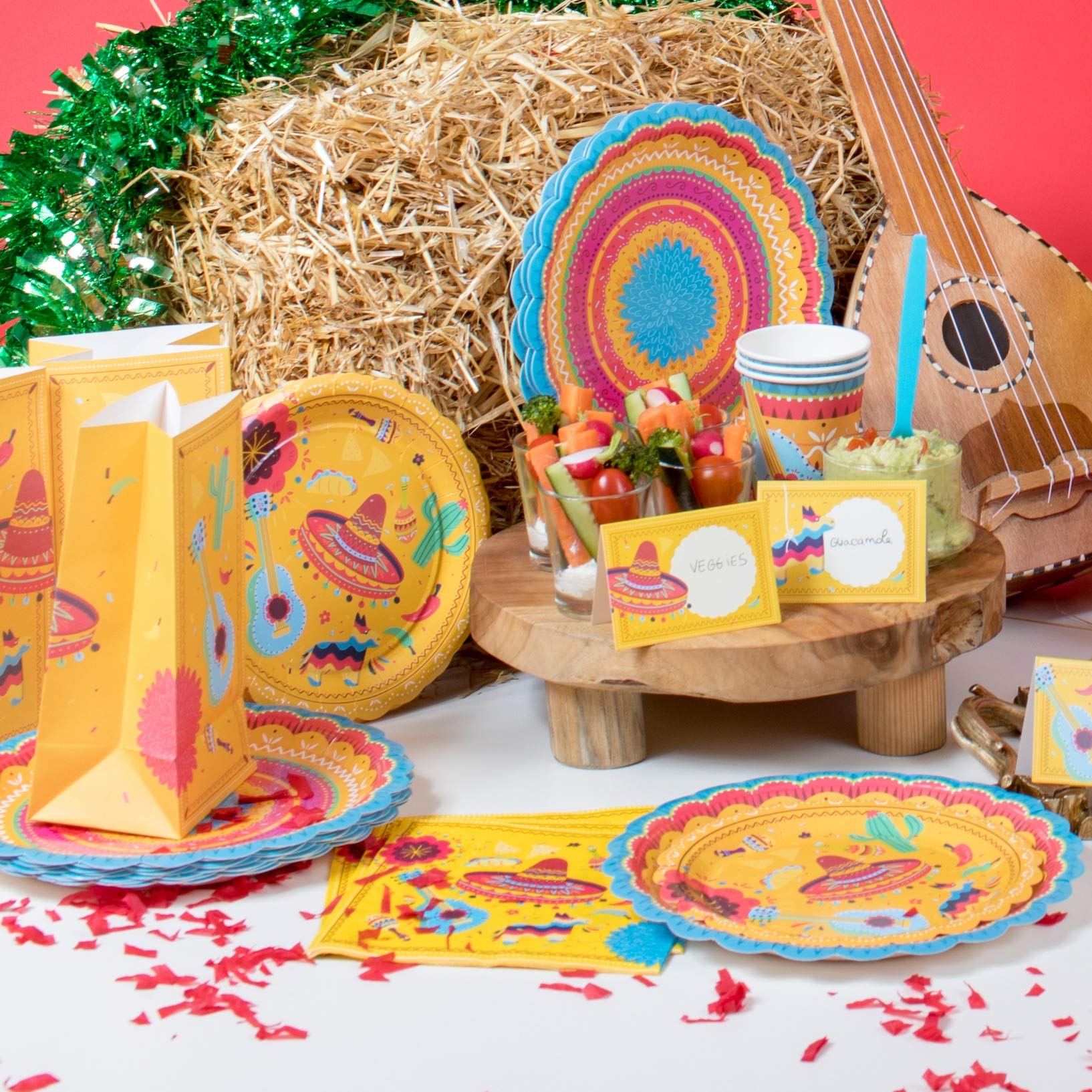 Vibrant Mexican Fiesta Party Supplies Set - 16 Large Dinner Plates, 16 Dessert Plates, 16 Cups & 16 Napkins | Perfect for Cinco de Mayo, Birthday Parties, Taco Nights & Themed Celebrations | Durable Disposable Tableware for Outdoor Gatherings & Family Events
