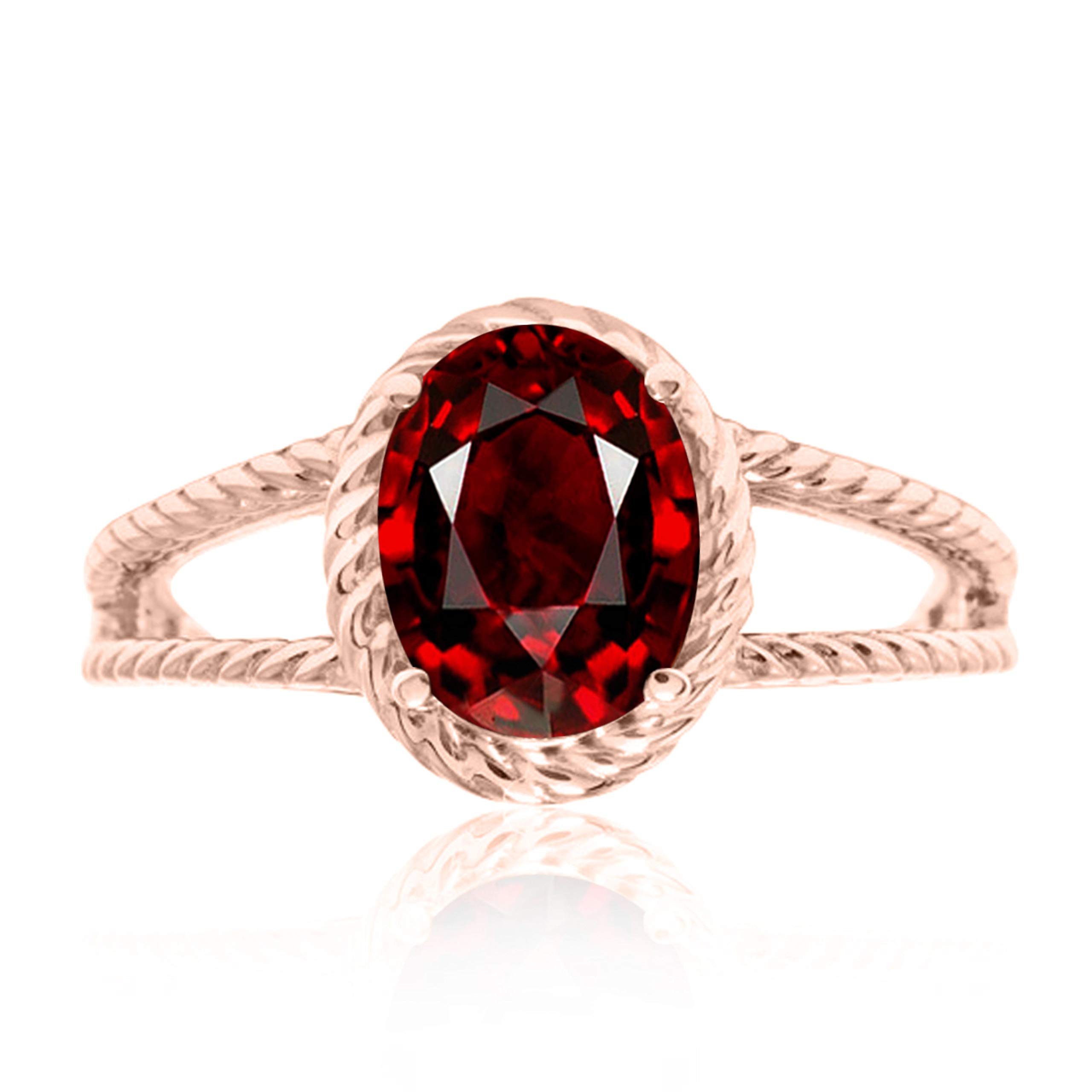 1.25 Carat Garnet Oval Ring in 10K Solid Rose, White & Yellow Gold - Elegant Valentine's Day Gift for Her, Anniversary Present, Romantic Jewelry for Special Occasions
