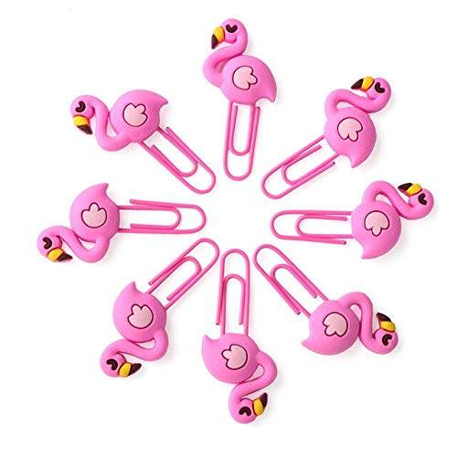 8pcs Flamingo Paper Clips - PVC Soft Plastic Metal Bookmark Holders, Cute Unicorn Office Stationery for Notebooks, Books & Gifts (Flamingo Color) - Perfect for School, Office & DIY Craft Projects