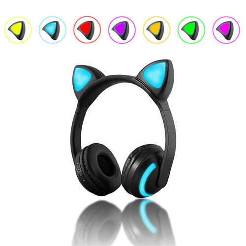 Wireless Bluetooth Cat Ear LED Headphones with 7 Color Changing Lights - Compatible with iPhone, Android, Tablet - Perfect for Gaming, Cosplay, and Music Listening