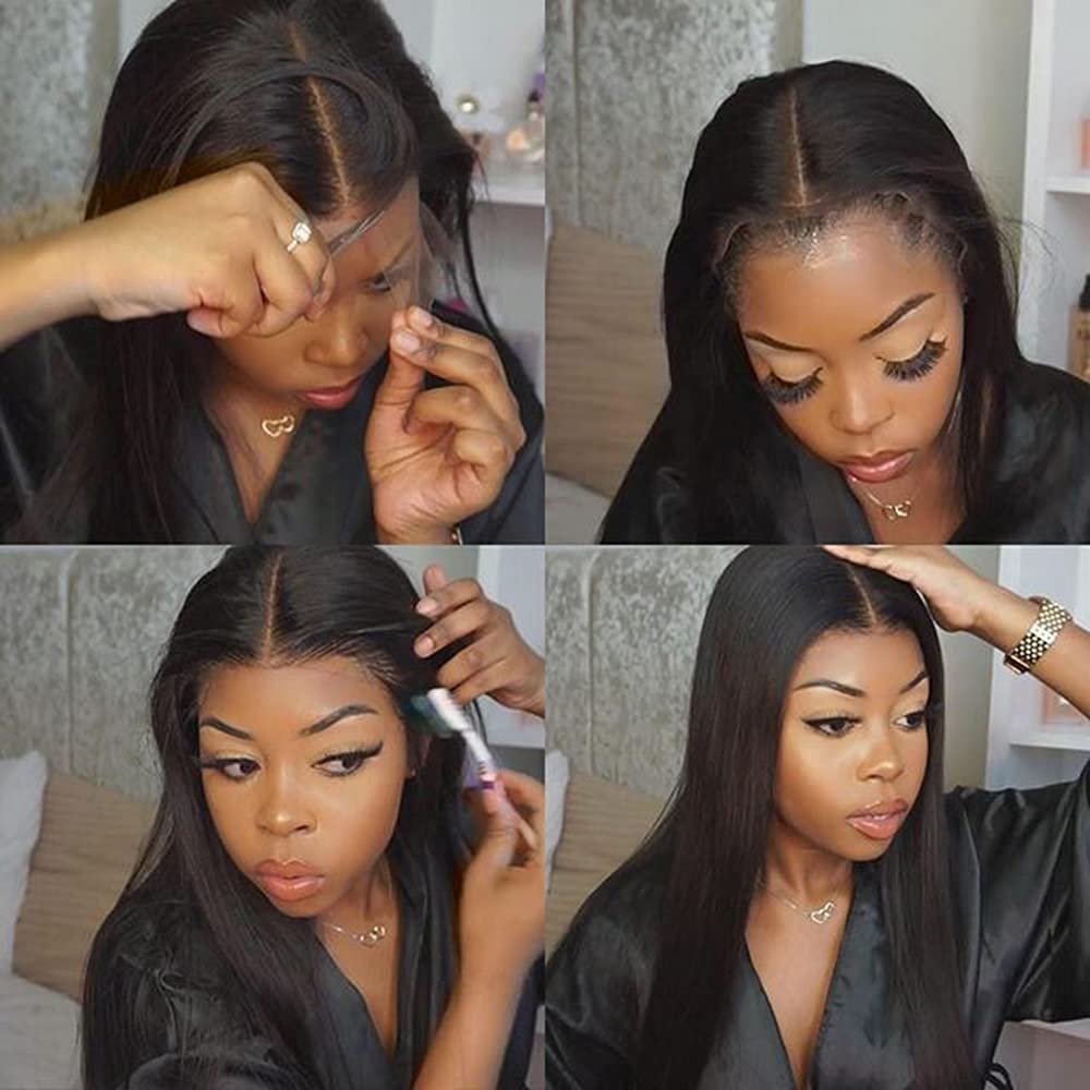 HD Transparent Lace Front Human Hair Wig - Brazilian Silk Straight Black 180 Density 18