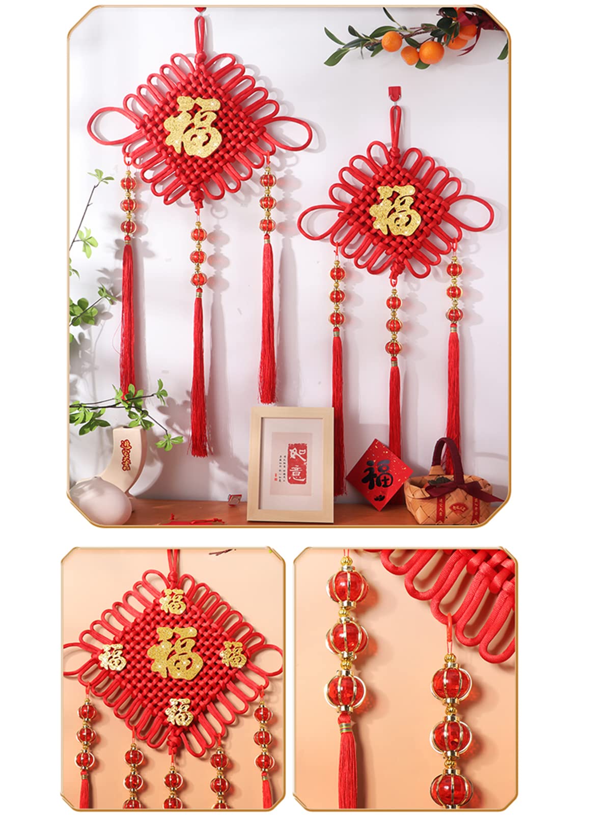 2022 Chinese New Year Decoration - Traditional Red Chinese Knot Pendant for Door & Living Room | Feng Shui Home Decor | Perfect for Spring Festival, Housewarming & Holiday Gifts (Style 3)