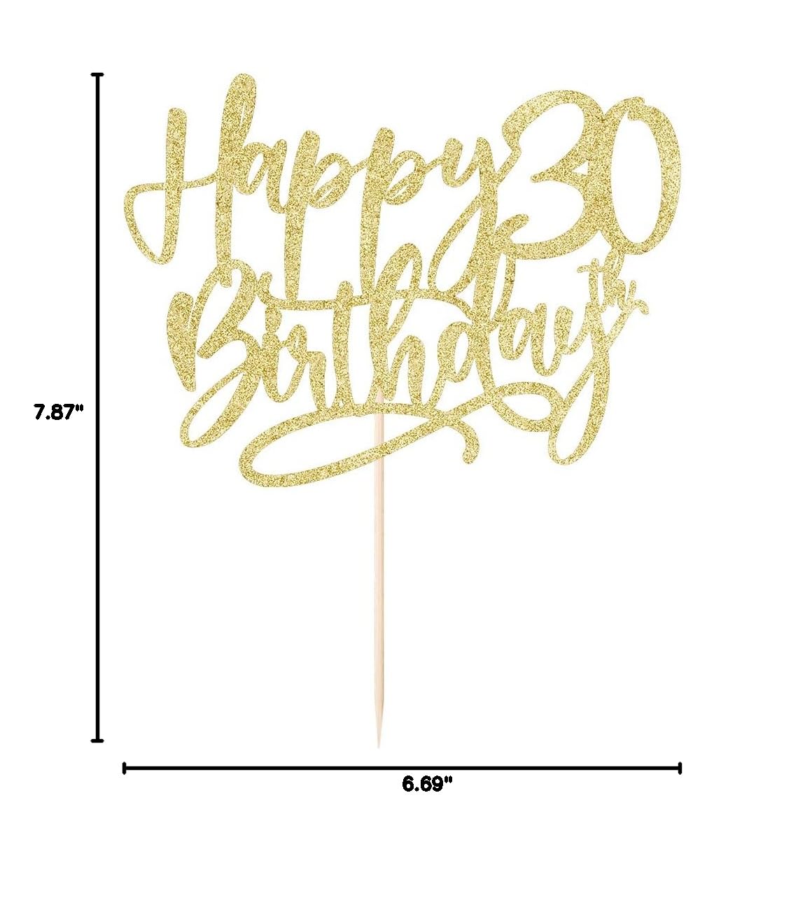 Kaoenla Happy 30th Birthday Cake Topper - Golden Glitter 'Hello 30' & 'Cheers 30' Cake Decorations for 30th Anniversary Parties | Perfect for Milestone Birthday Celebrations & Festive Dessert Displays