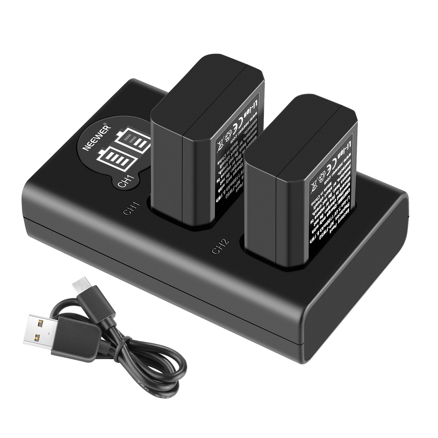 NEEWER 2 Pack NP-FW50 Replacement Battery and Dual USB Charger for Sony A7 III A7R III A6400 Cameras - Perfect for Travel Photography & Vlogging
