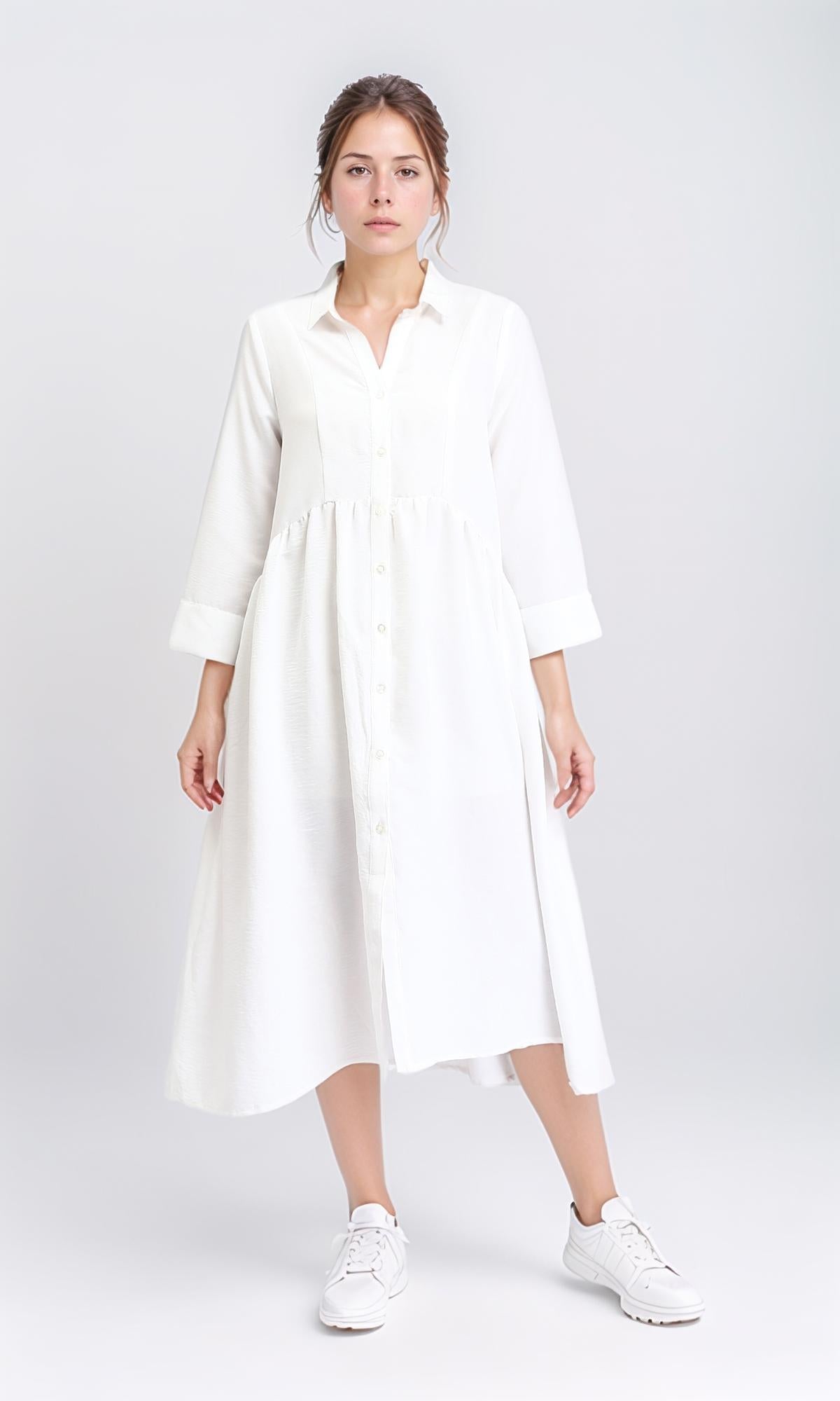 Elegant White Open V-Neck Buttoned Midi Dress for Women | Casual & Office Wear | Perfect for Summer Outings, Date Nights & Work Events