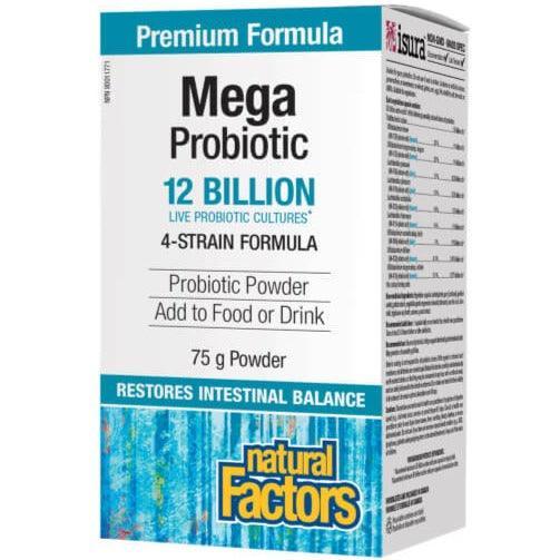 Natural Factors Mega Probiotic Powder 12 Billion CFU - 75g Digestive Health Supplement for Gut Support, Immune Boost & Daily Wellness - Perfect for Travel, Stress Relief & Post-Antibiotic Recovery