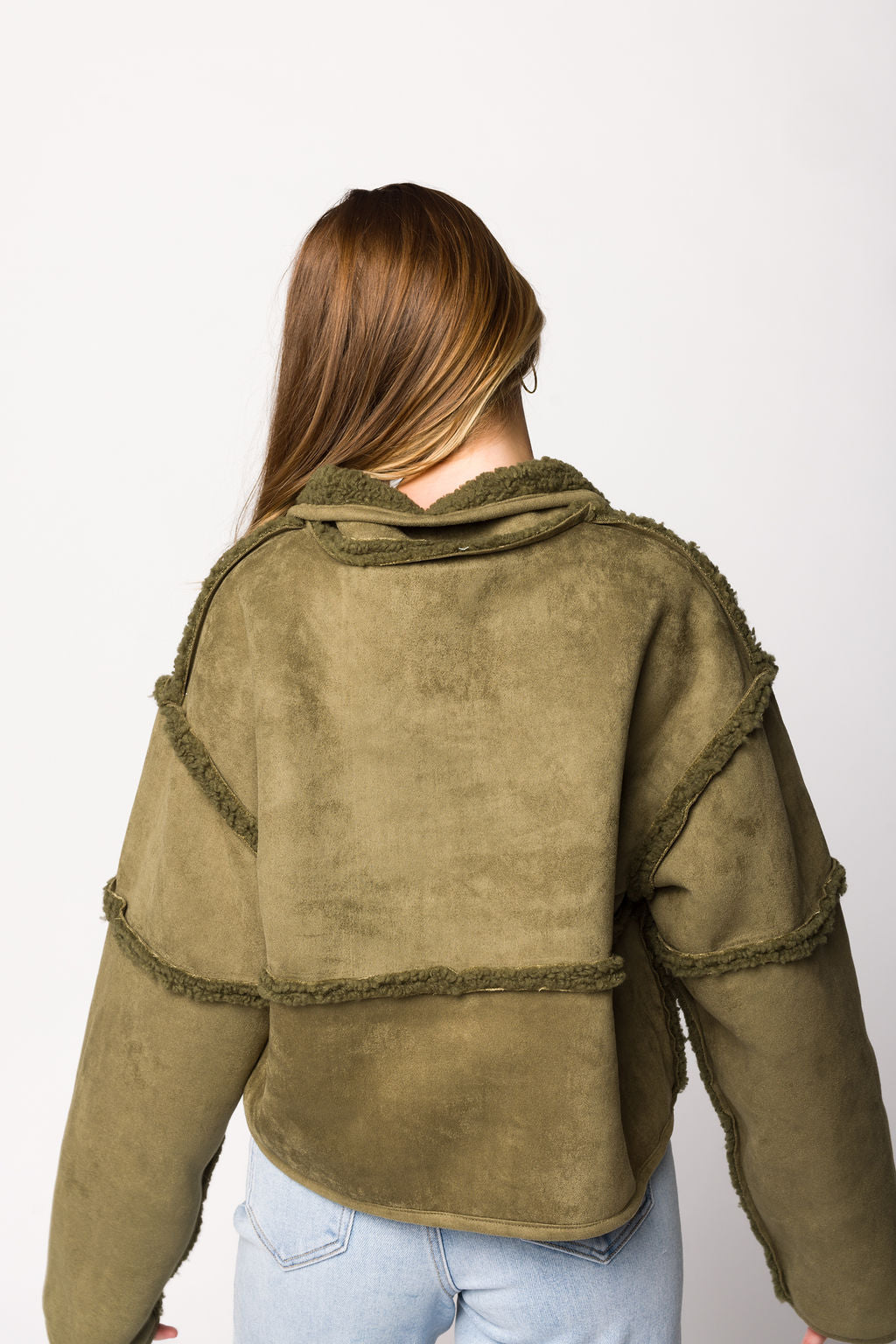 Reversible Sherpa & Suede Jacket for Women - Olive Green Winter Coat | Cozy Fleece Lined Outerwear for Hiking, Camping & Casual Wear