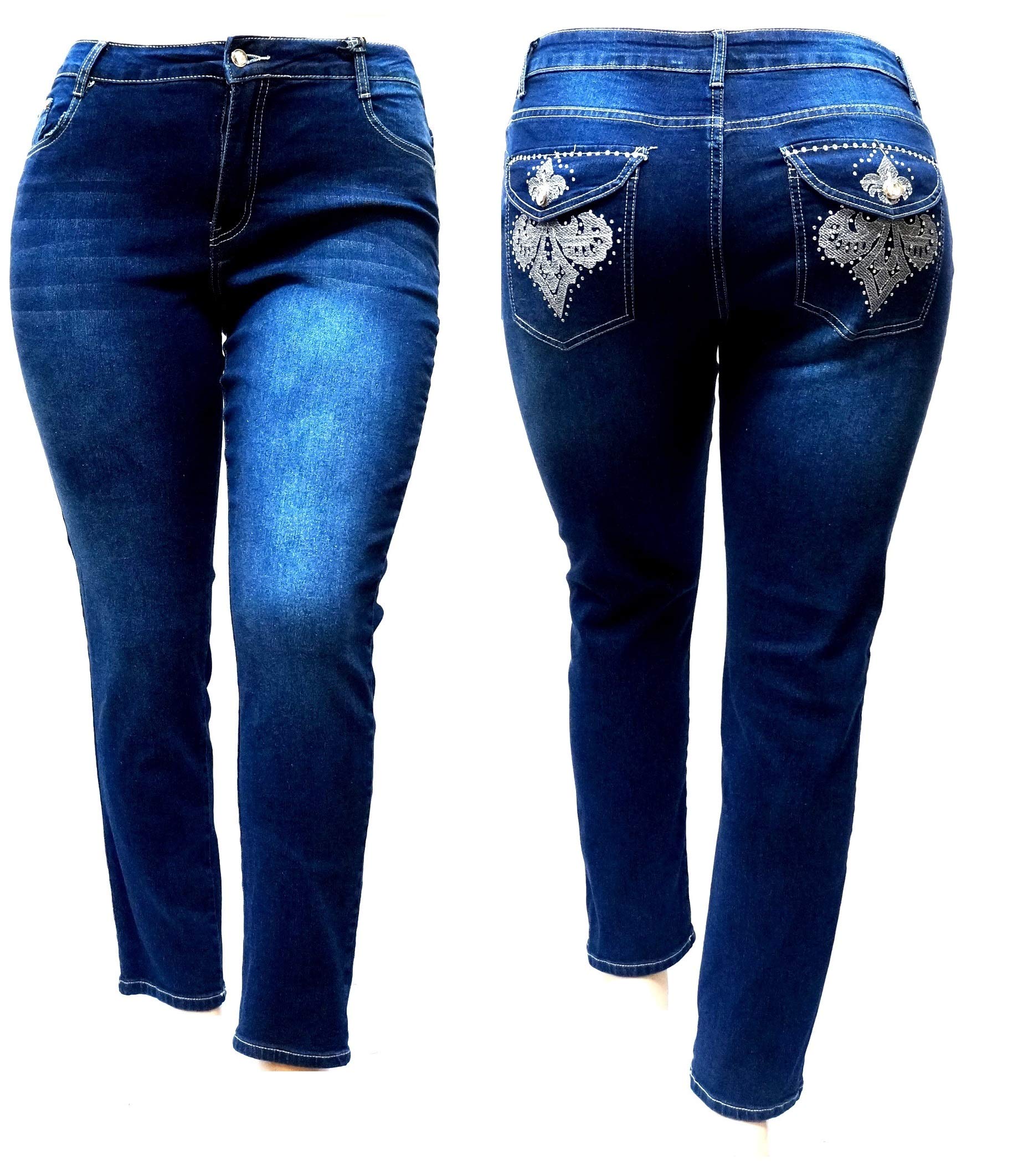 Jack David Women's Plus Size Stretch Denim Jeans - Blue/Black Curvy Fit, Flap Pockets, Skinny/Bootcut/Cargo Styles | Perfect for Casual Wear, Work & Night Out