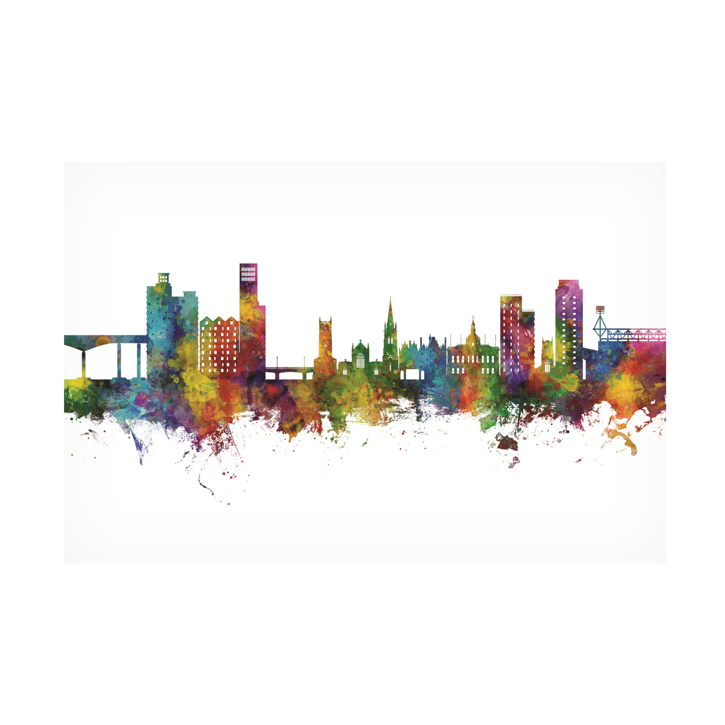 Michael Tompsett 'Ipswich England Skyline' Canvas Wall Art Print - Vintage Coastal Town Landscape Painting for Living Room, Bedroom & Office Decor