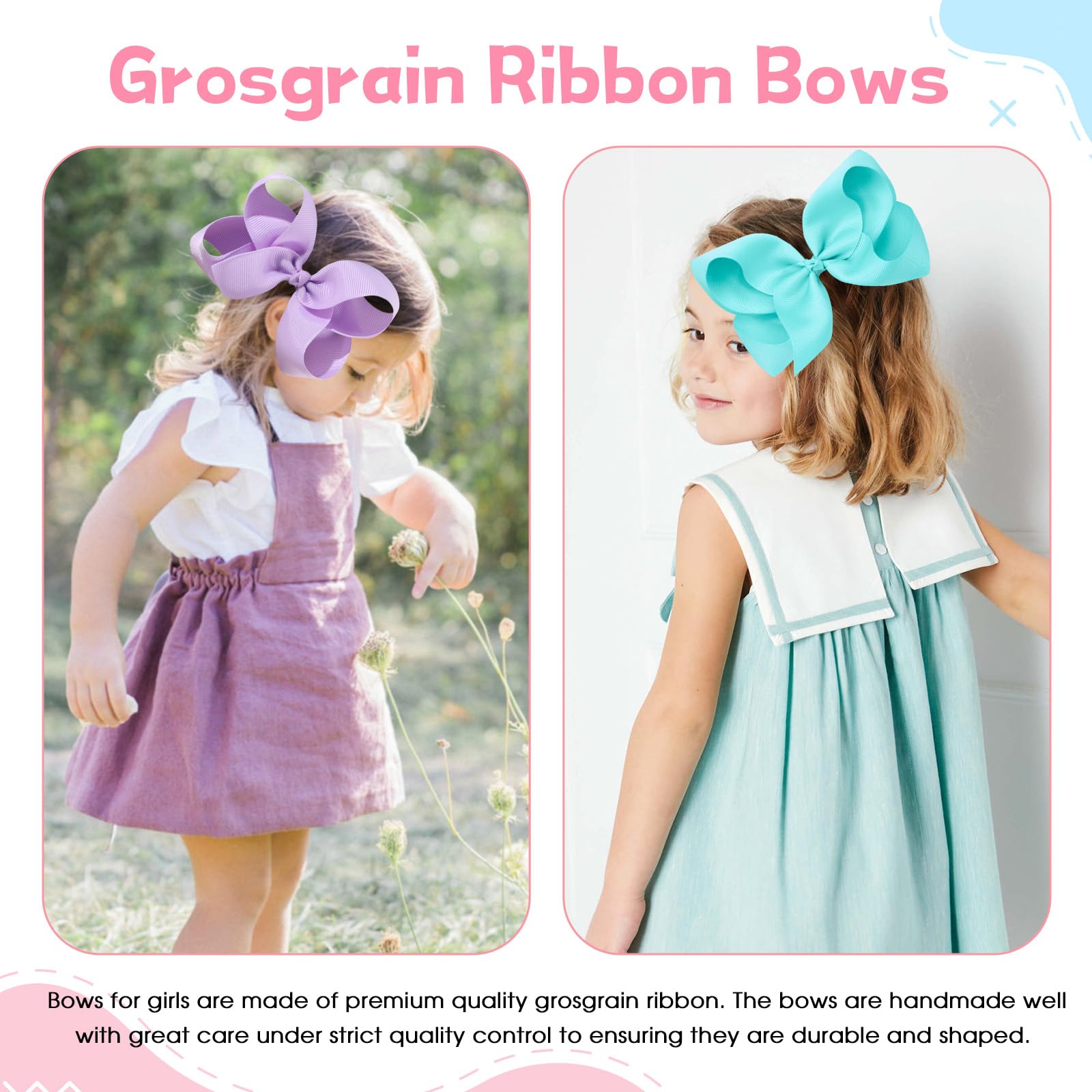 Oaoleer 20PCS 8 Inch Hair Bows for Girls - Grosgrain Ribbon Toddler Hair Clips with Alligator Clips for Baby Girls, Kids & Teens - Perfect for School, Parties & Special Occasions