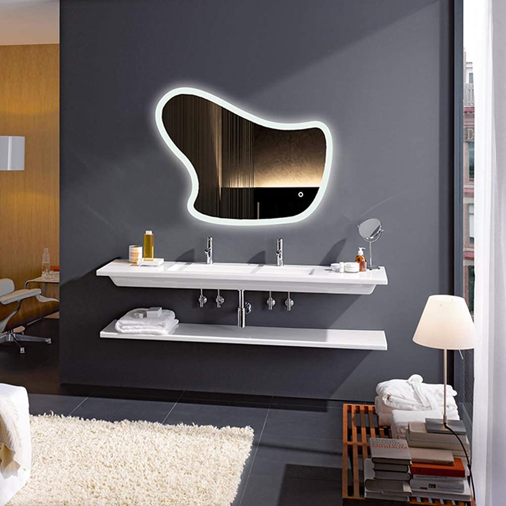 FMOGE 32x24 Inch Wall-Mounted LED Bathroom Vanity Mirror with White Light - Dimmable Illuminated Makeup Mirror for Bathroom, Bedroom, Hotel (80x60cm) - Perfect for Grooming, Makeup Application and Home Decor