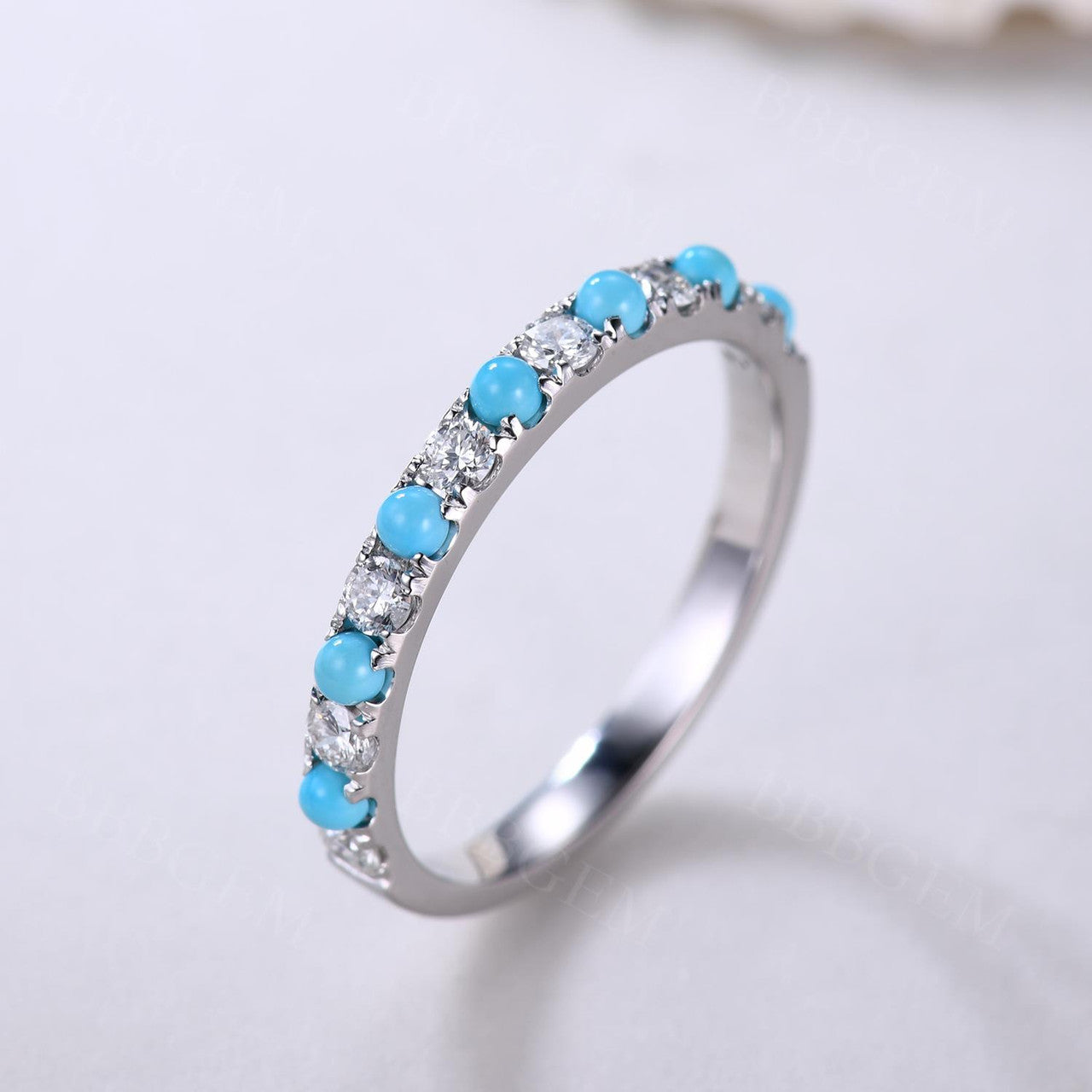 Turquoise & Moissanite Diamond Wedding Stacking Band - Anniversary Ring for Women | Perfect for Bridal Sets, Stackable Rings & Special Occasions