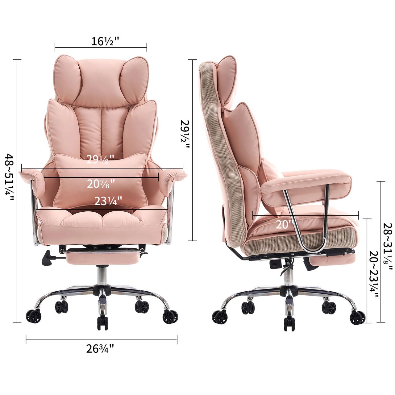 Efomao Big and Tall Office Chair 400LBS Heavy Duty Executive Chair with Footrest - Pink Oversized Computer Desk Chair for Home Office, Gaming & Workspace Comfort