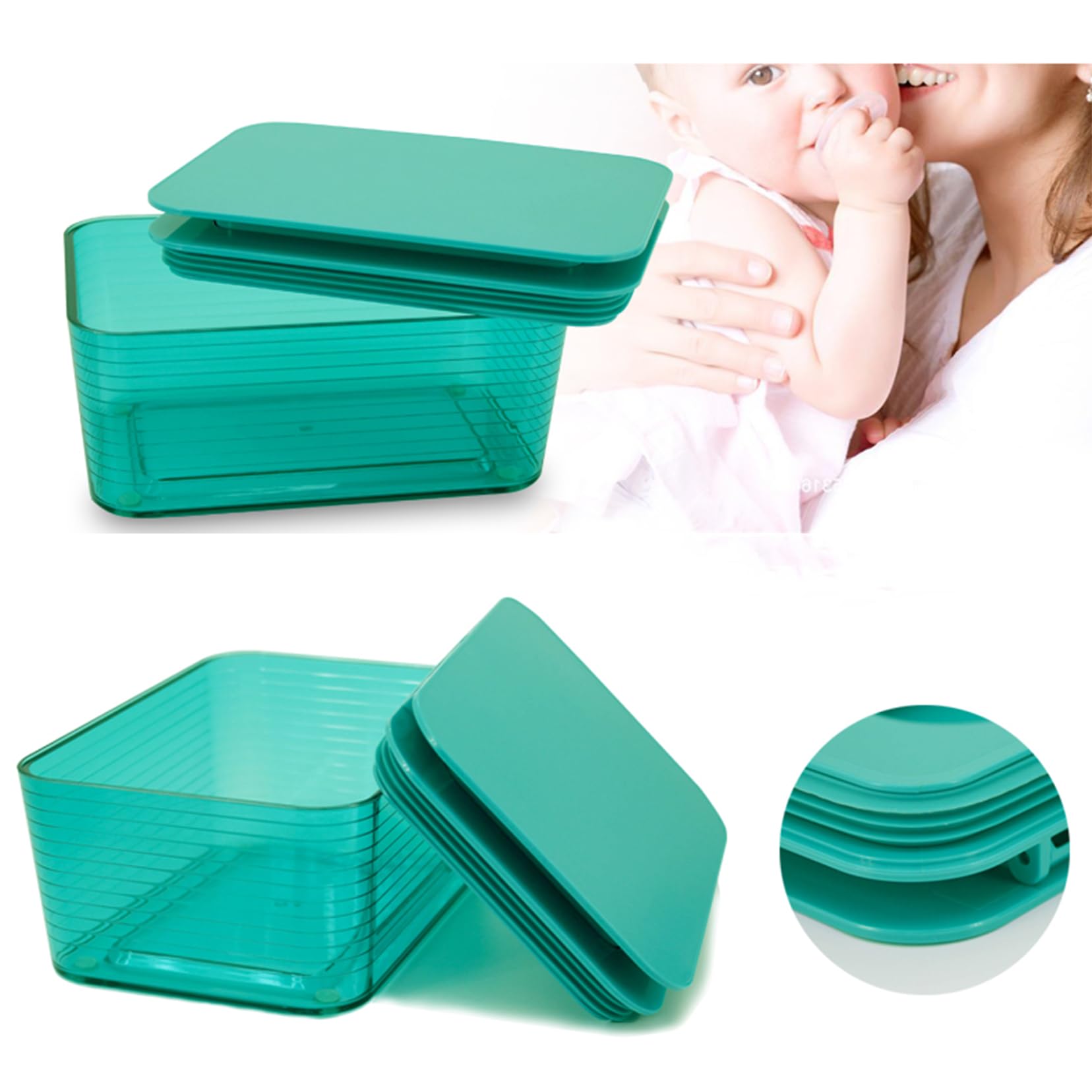 Refillable Transparent Baby Wipes Dispenser with Sealing Lid - Keeps Wipes Fresh & Moist, Non-Slip Bathroom Tissue Box, Easy Open & Close Design (Grey) - Perfect for Nursery, Diaper Bags & On-the-Go Use